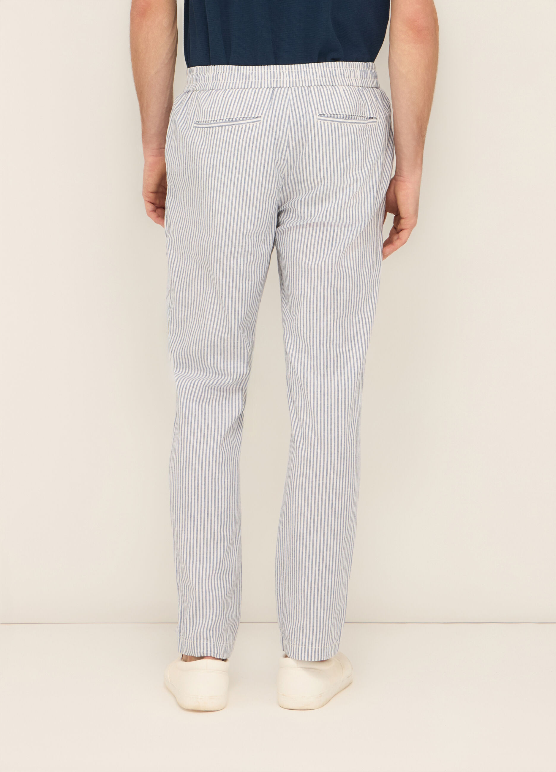 Pantaloni chino in cotone e lino stretch uomo_1