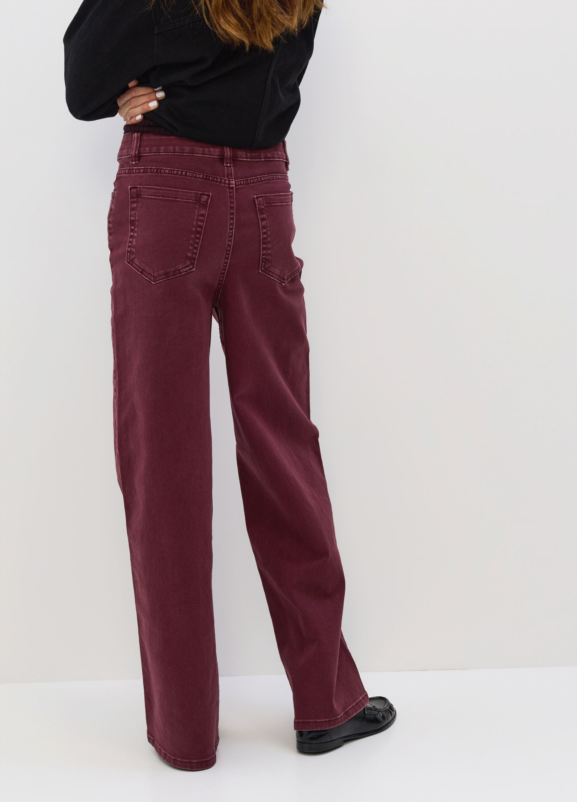 Pantaloni Wide Leg in denim di cotone stretch donna_4