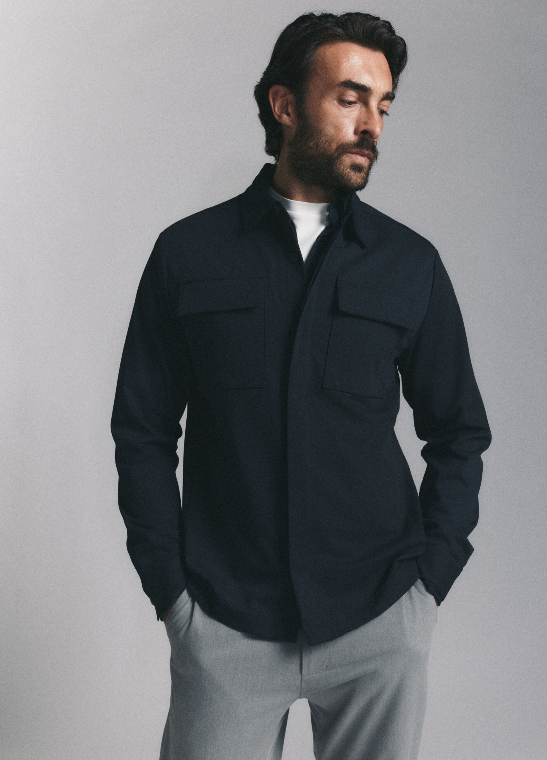 Giacca a camicia in tessuto stretch uomo_1