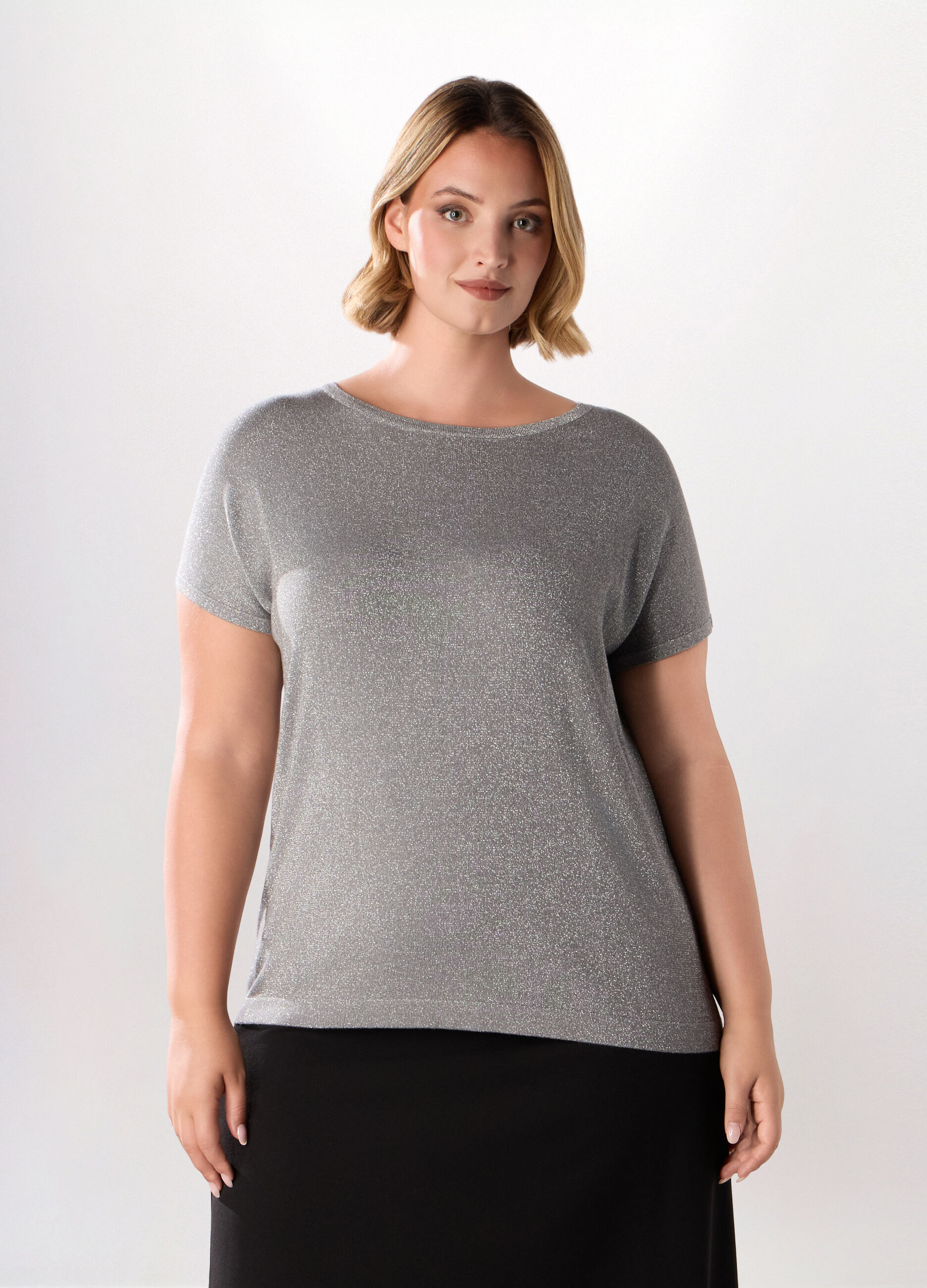 Maglia a manica corta in filo lurex donna curvy_0