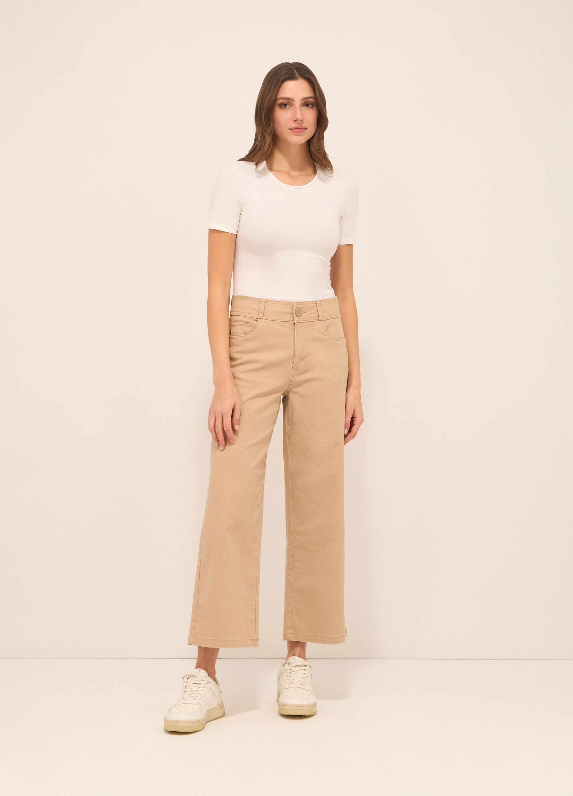 Pantaloni in twill di cotone stretch donna_0