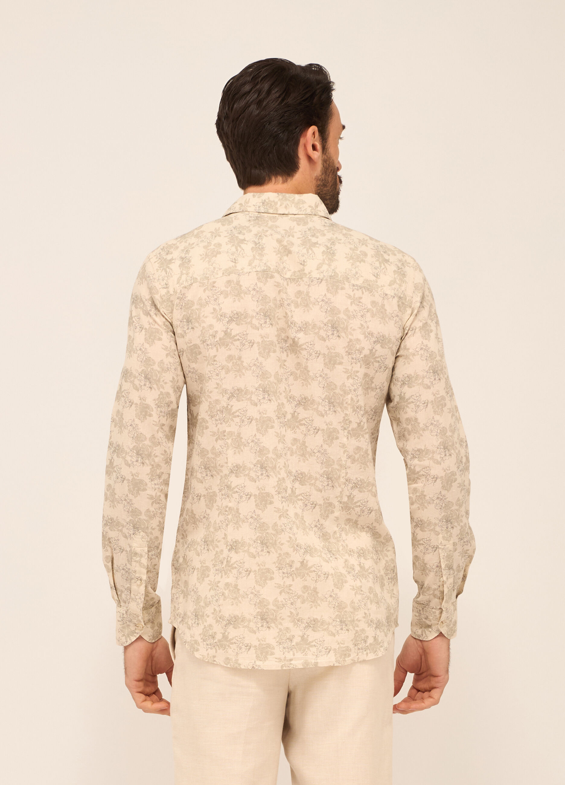 Camicia regular fit in cotone e lino a fiori_1