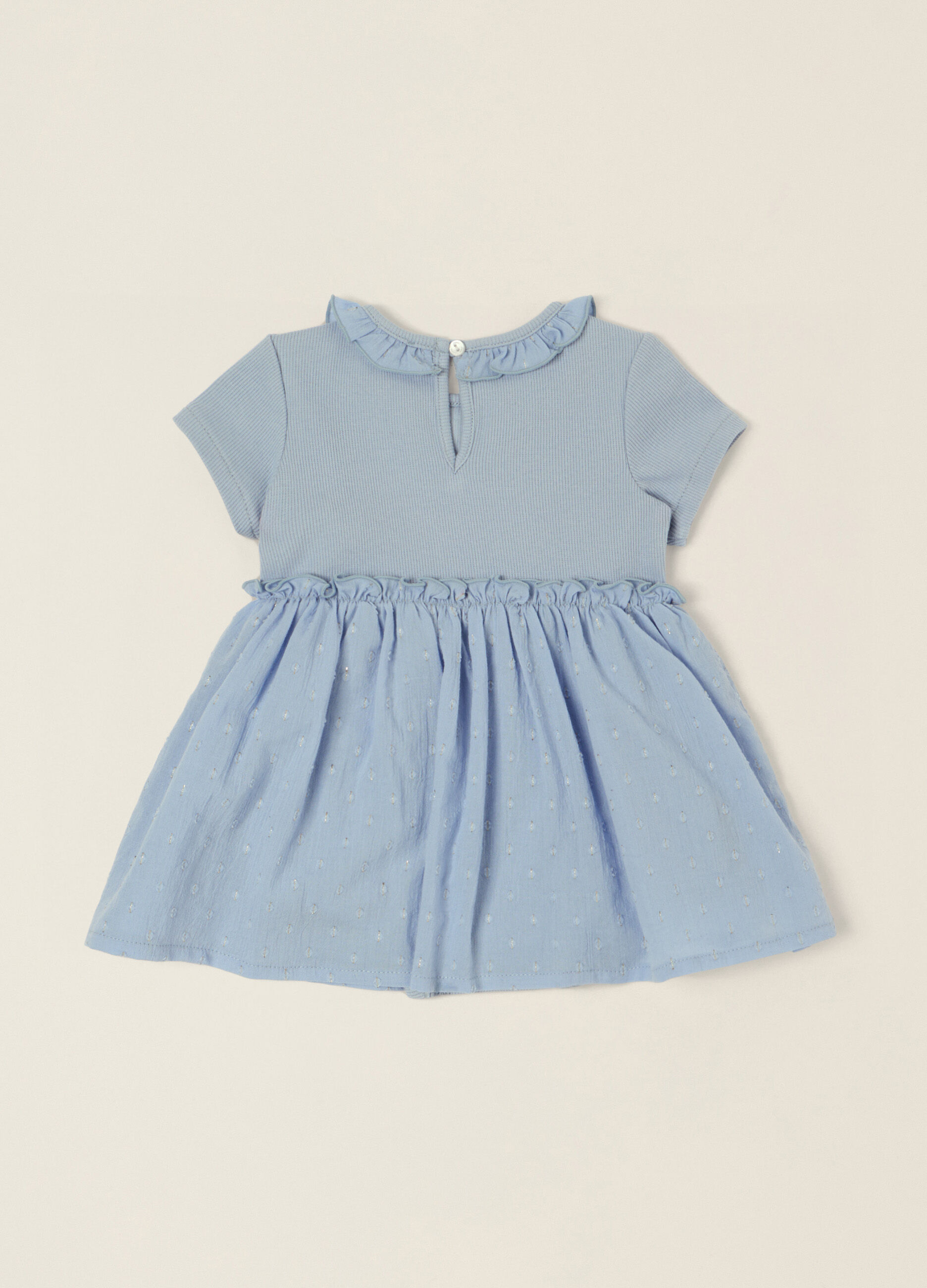 Pagliaccetto blu con collo decorativo in cotone elasticizzato_1