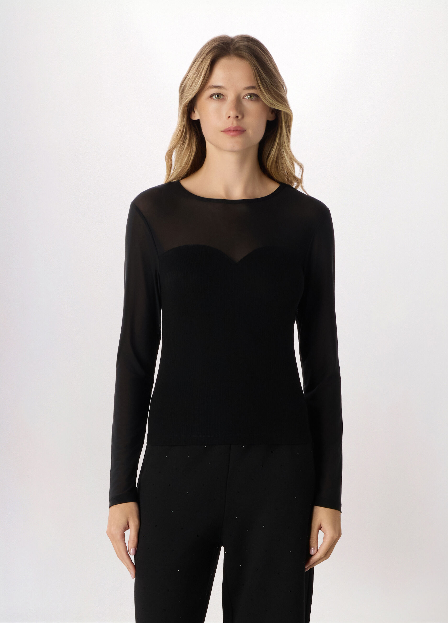 T-shirt in costina misto cotone donna_0