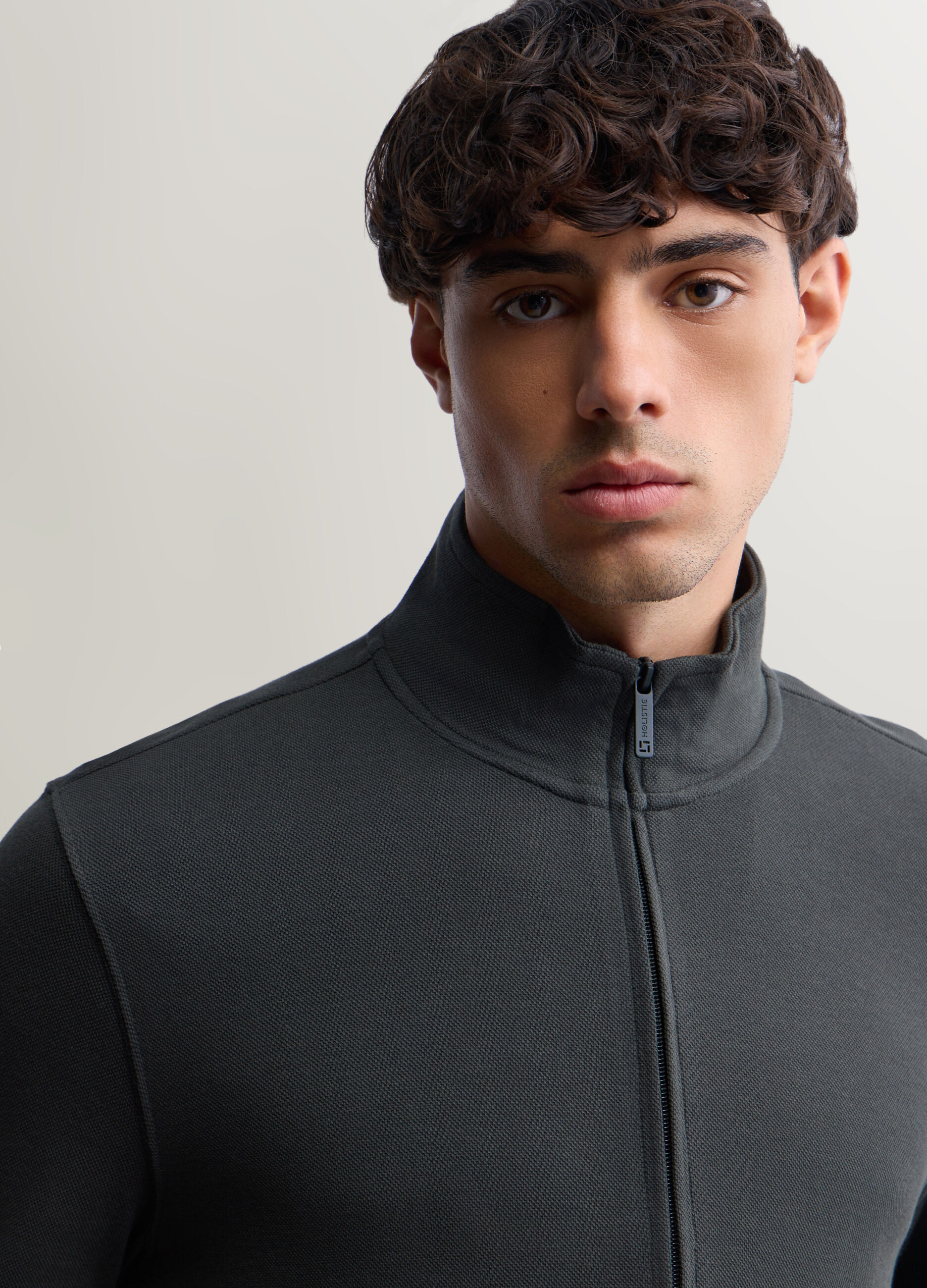 Felpa con zip in interlock di cotone uomo_2
