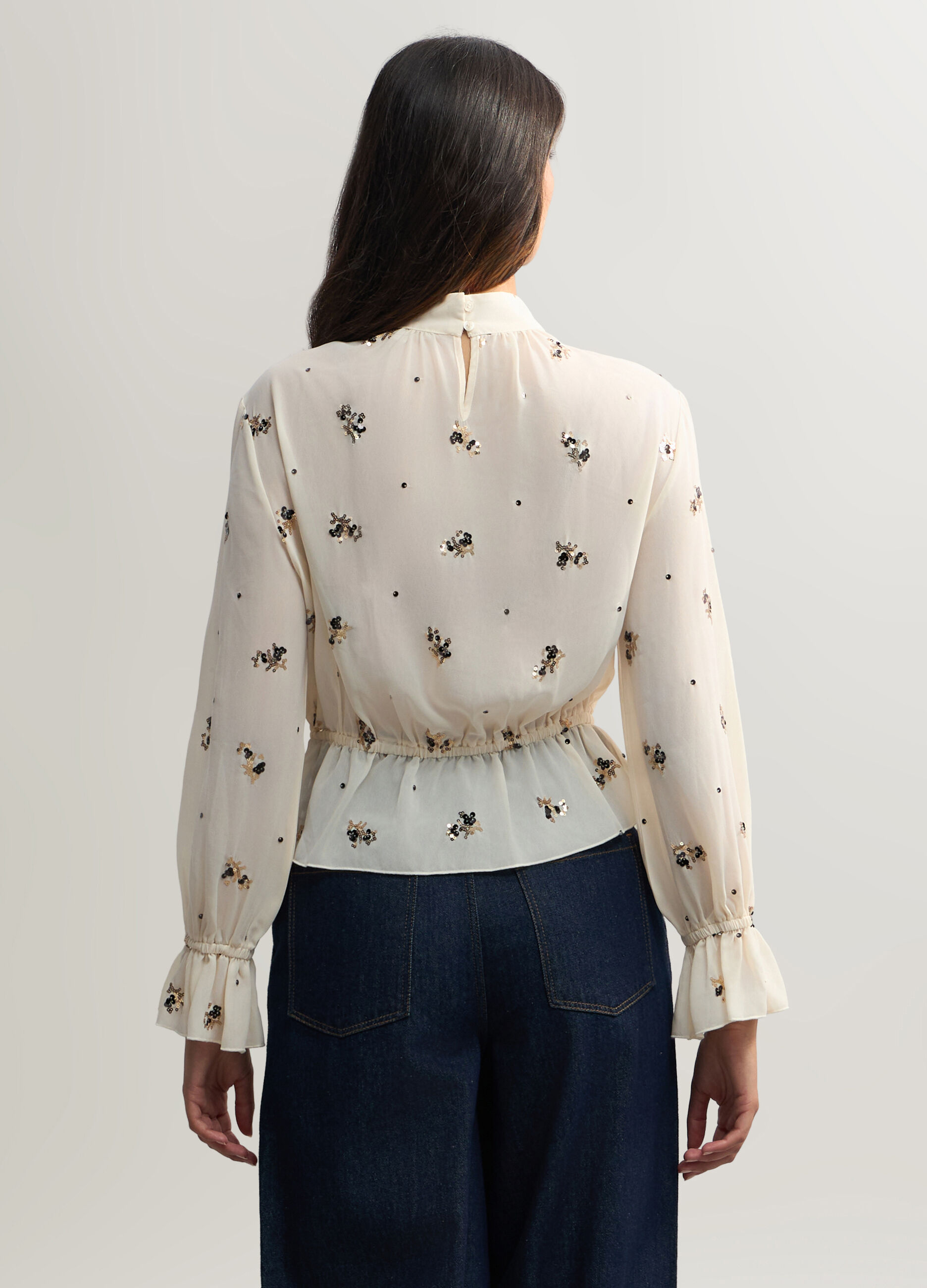 Blusa Fit Regular a collo alto chiffon donna_1