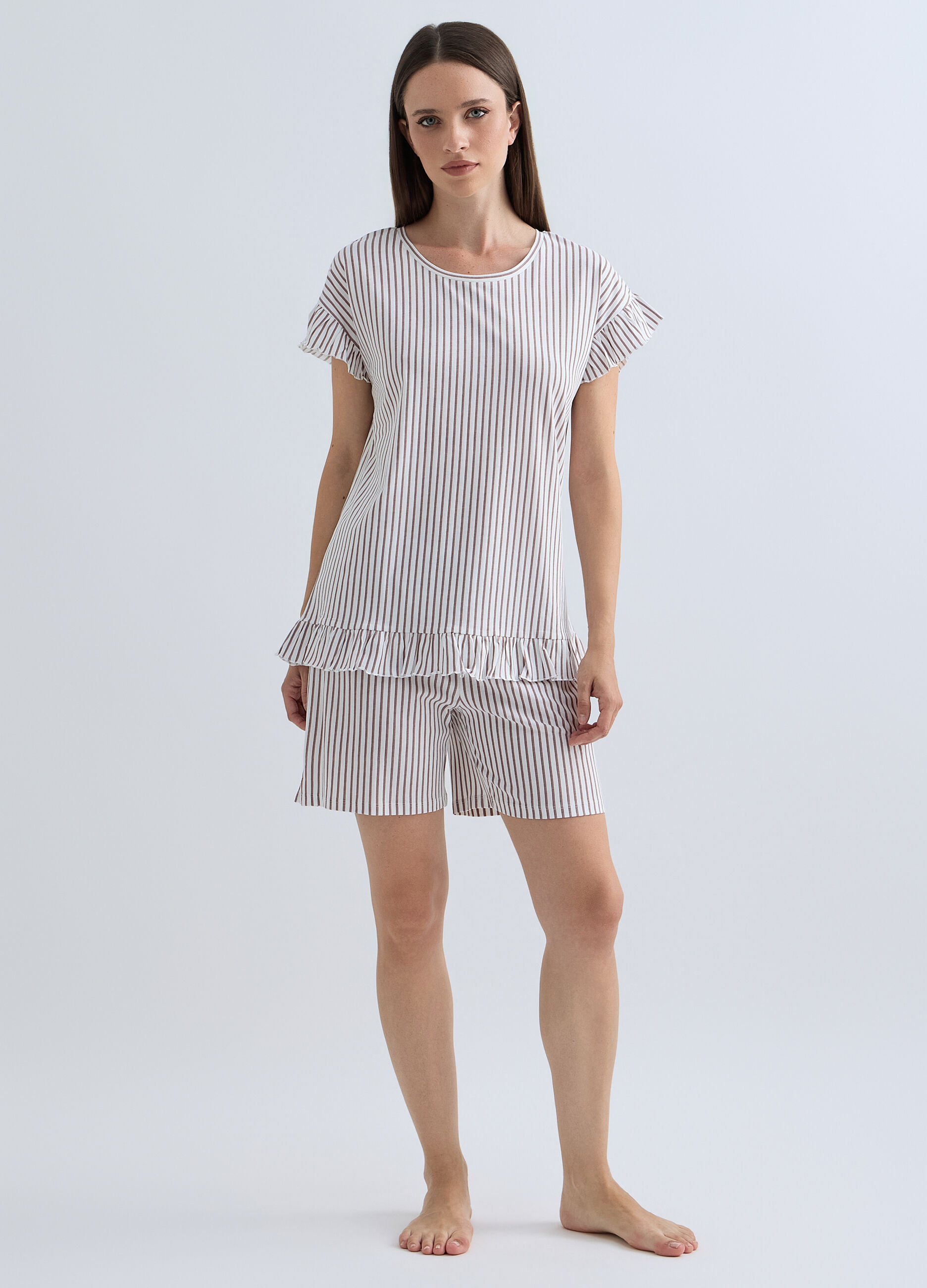 Pigiama corto in puro cotone donna_0