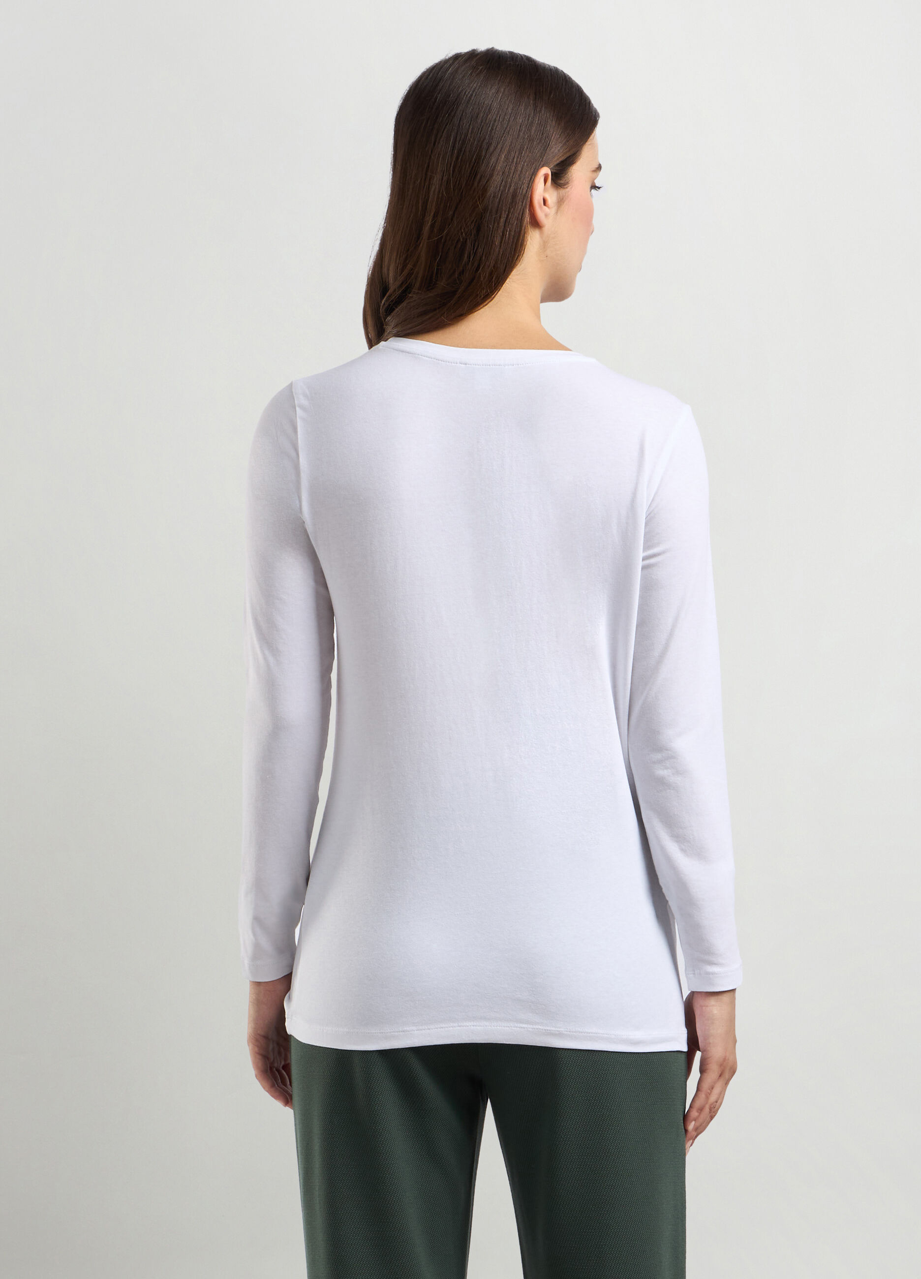 T-shirt in cotone stretch a maniche lunghe donna_1