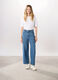 Pantaloni wide leg in denim di puro cotone donna_0