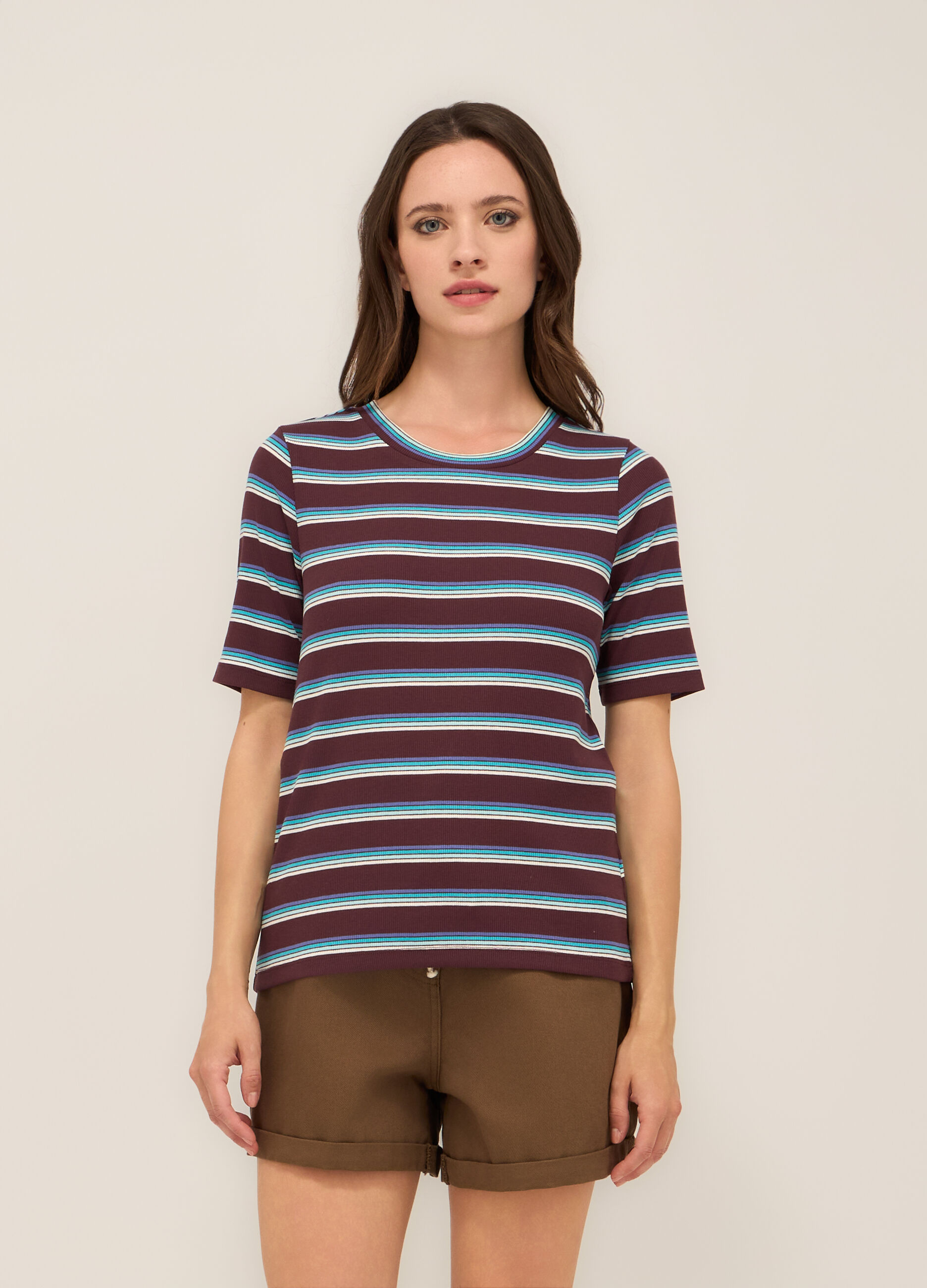 T-shirt in costina misto cotone donna_0