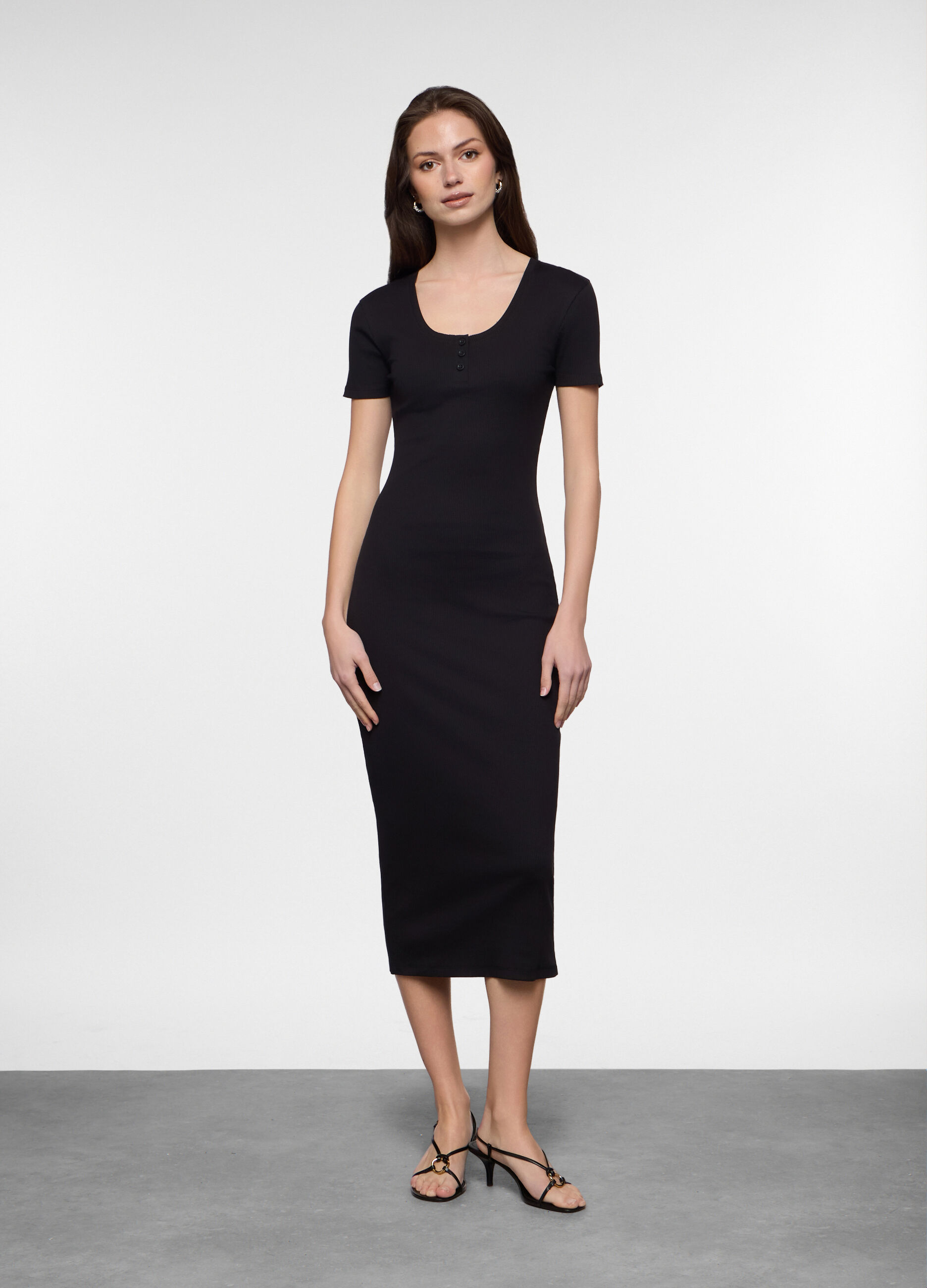 Abito lungo fit slim in costina di cotone stretch donna_0
