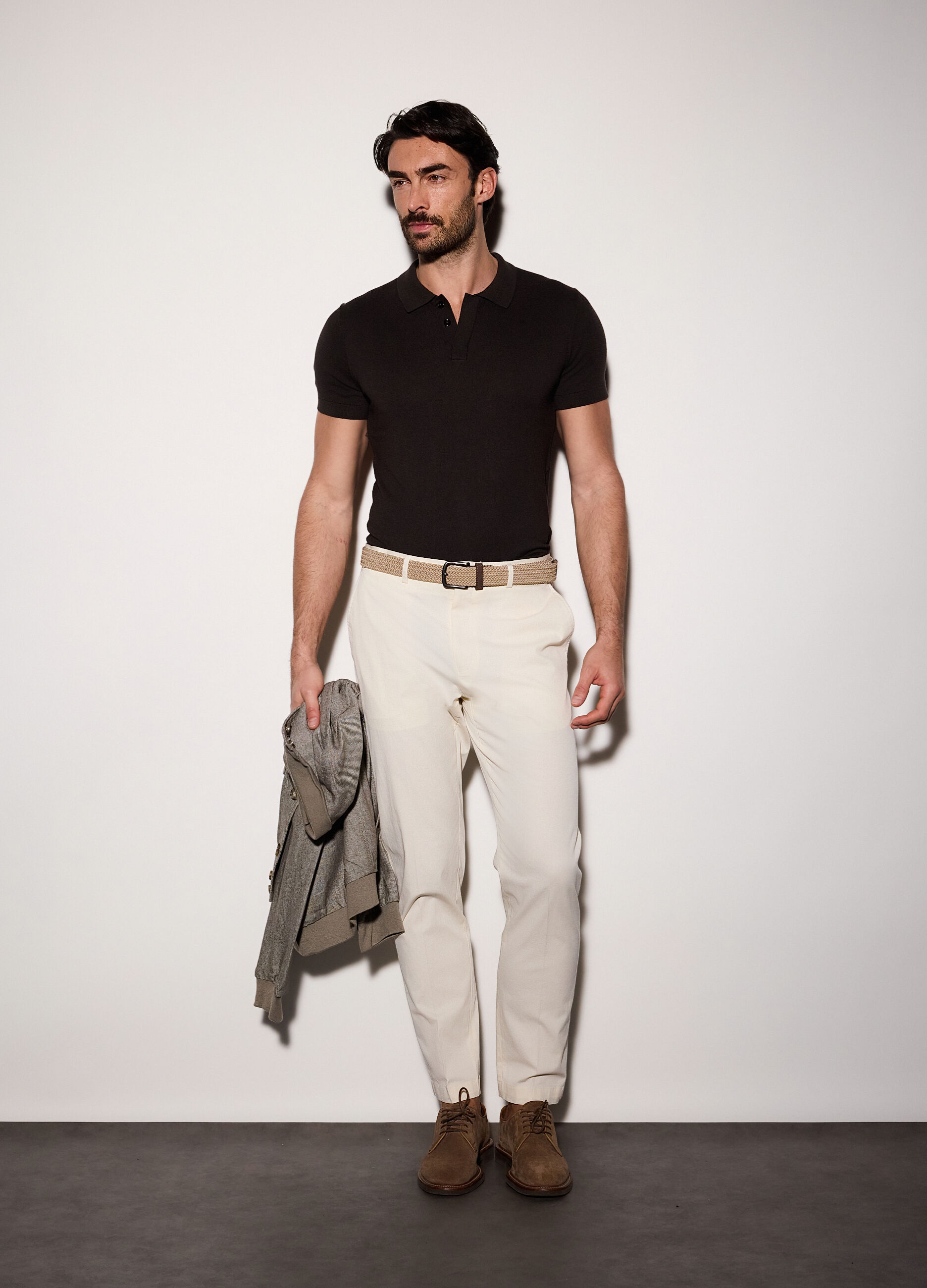 Polo a maniche corte in cotone e seta uomo_0