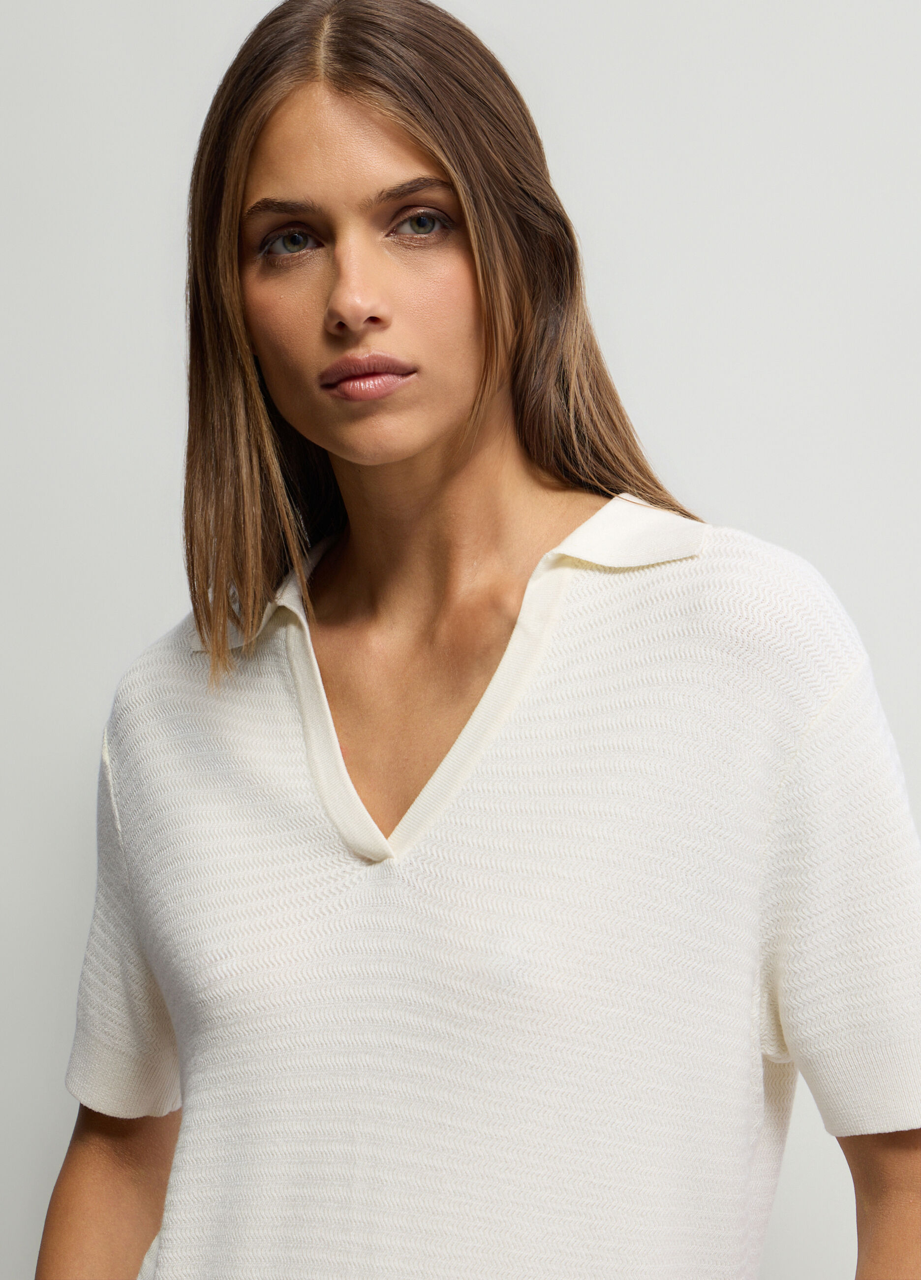 Maglia con colletto polo operata donna_2