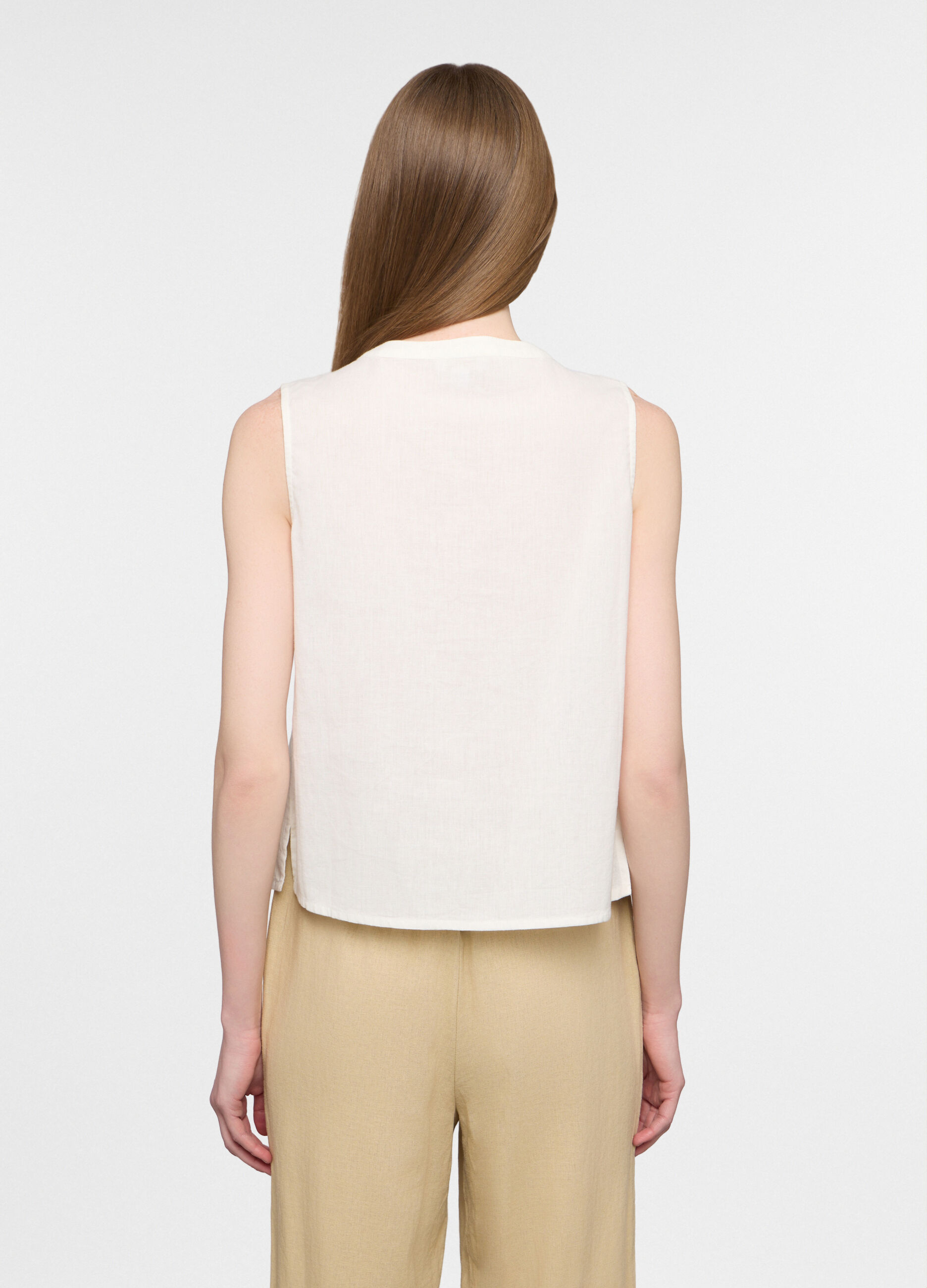 Blusa fit regular con scollo rotondo voile misto lino donna_1