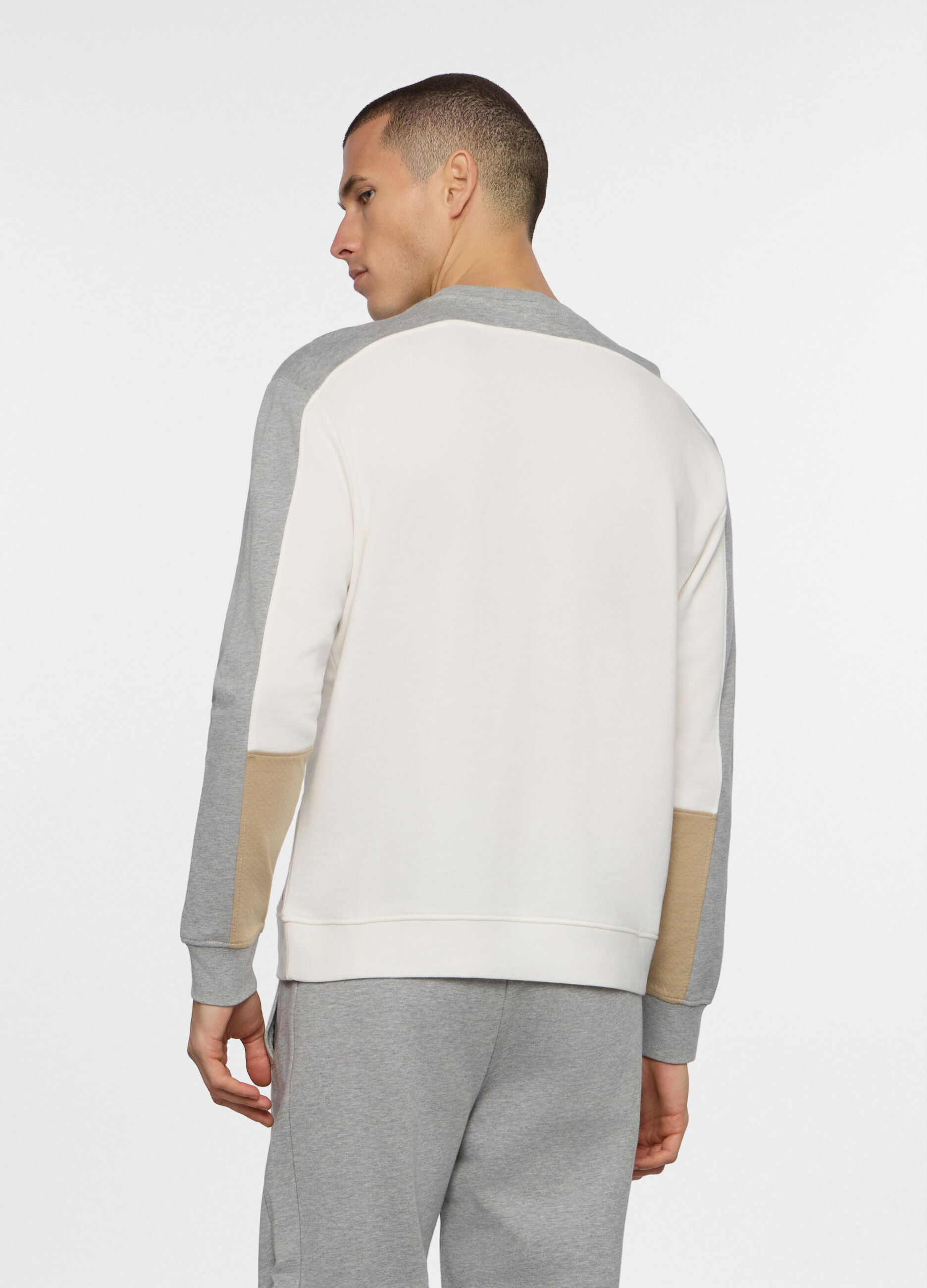 Felpa girocollo in cotone color block uomo_1