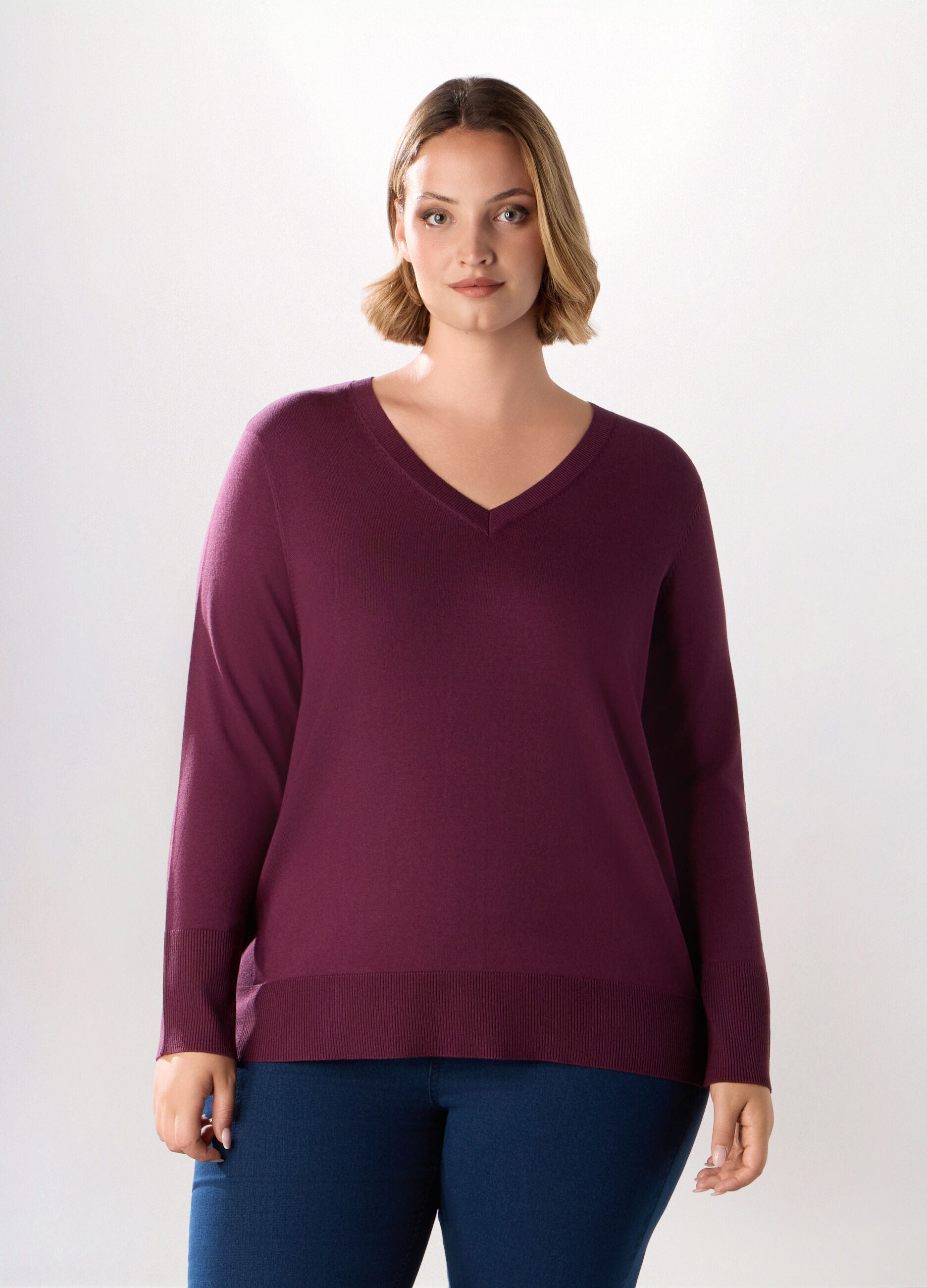 Pullover con scollo a V donna curvy_0