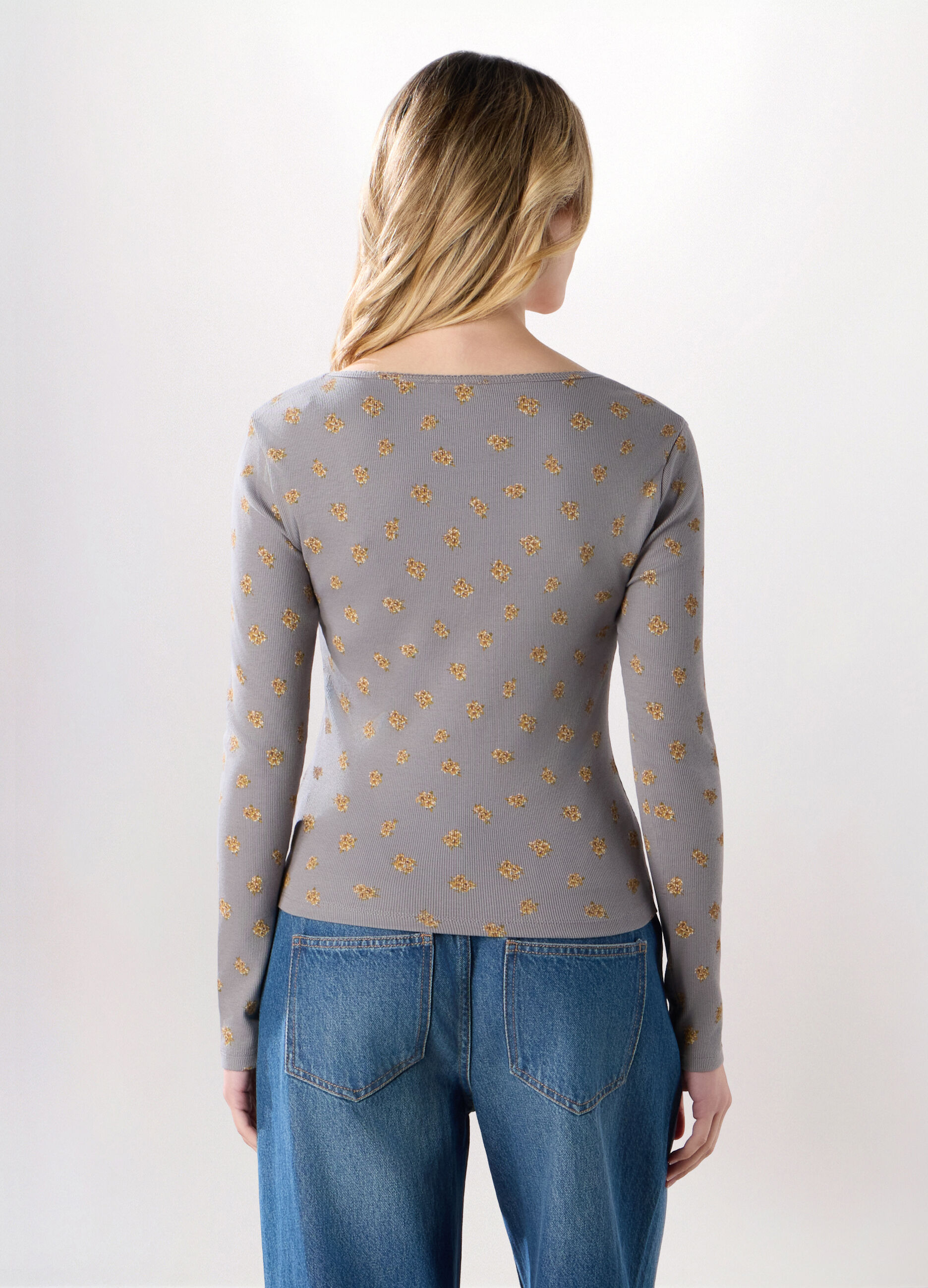 T-shirt in costina di cotone stretch donna_1