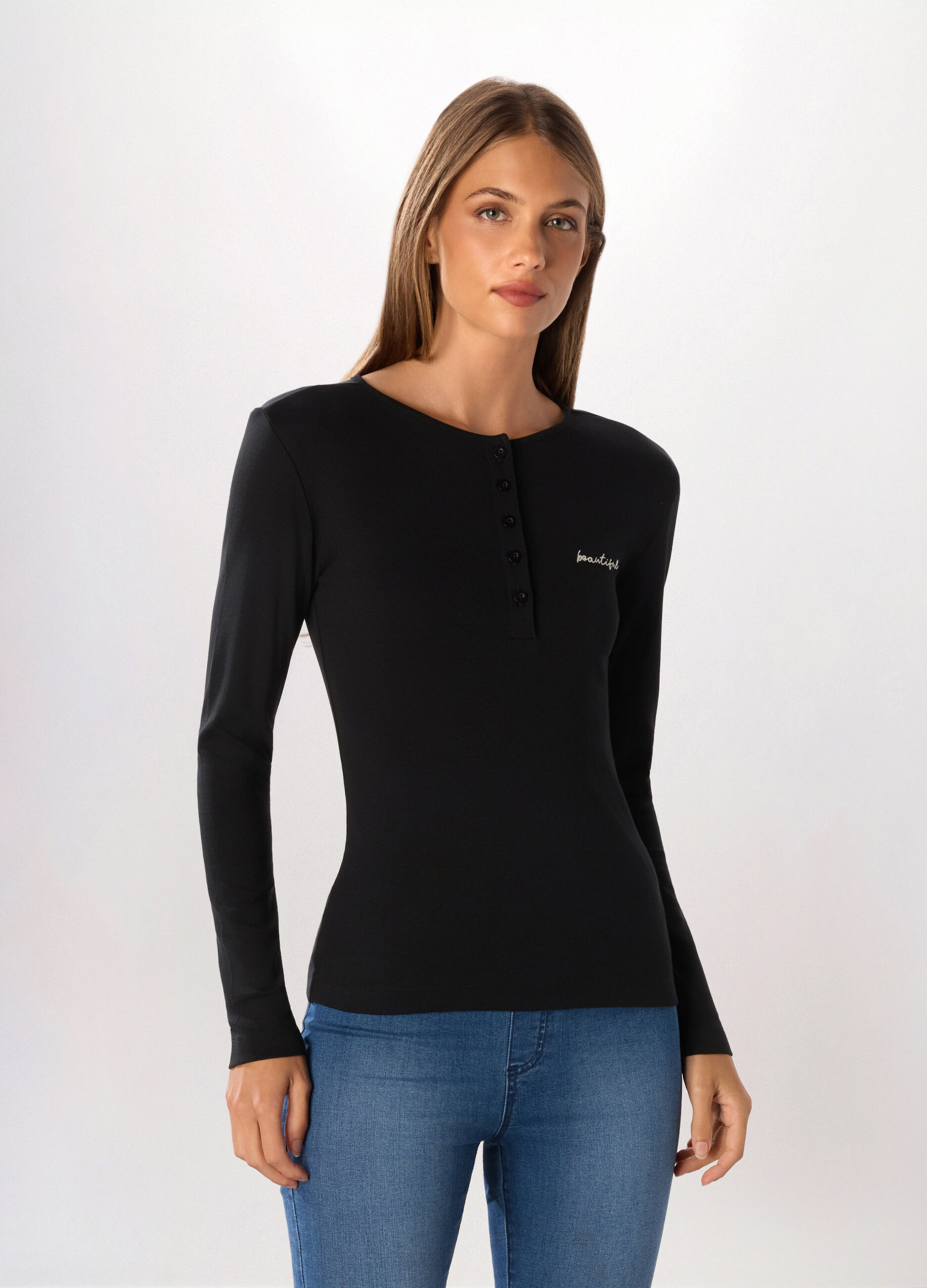 T-shirt in costina di cotone donna_0