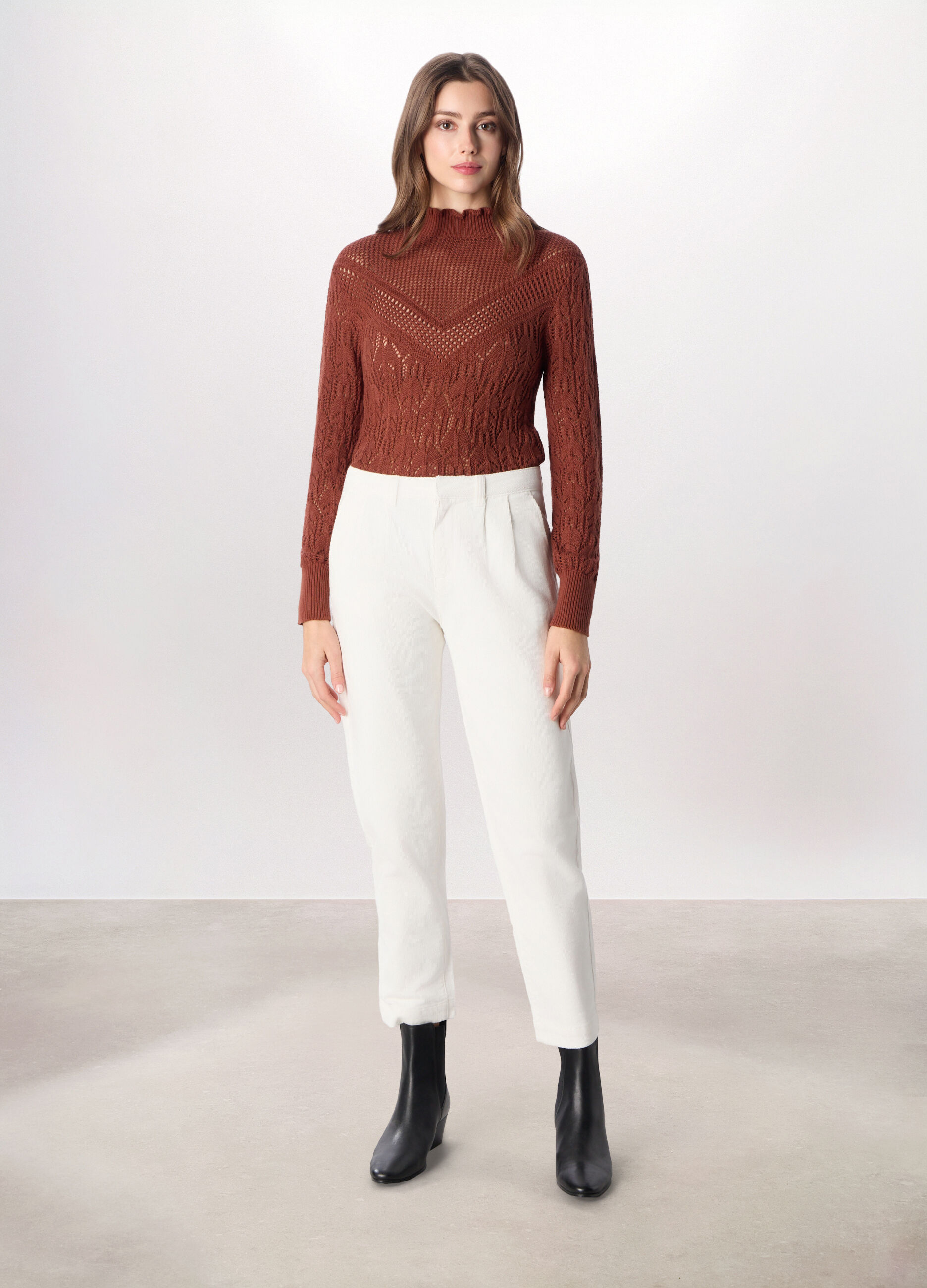 Pantaloni in velluto a coste di cotone stretch donna_0