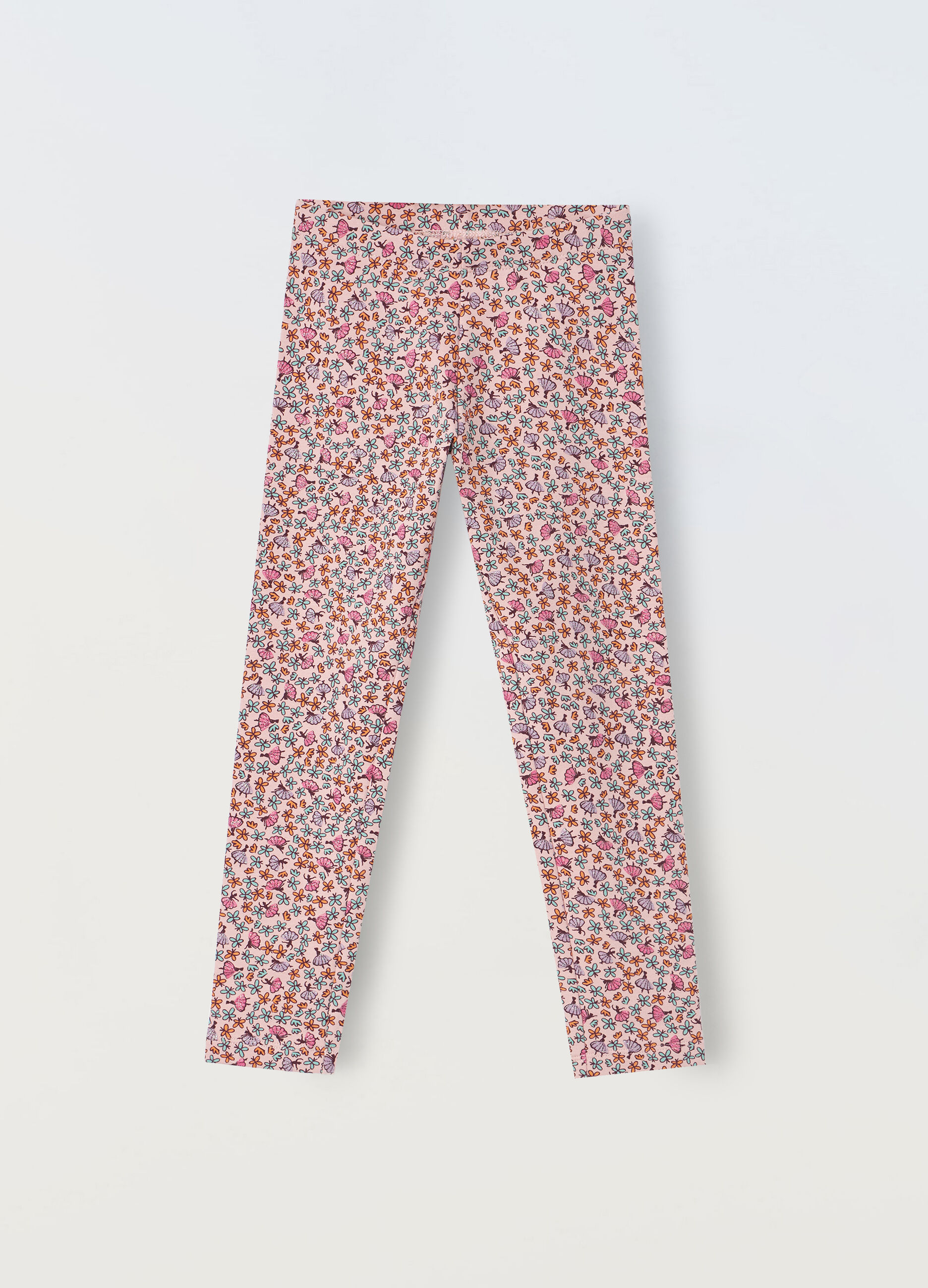 Leggings con stampa glitter in cotone stretch bambina_0