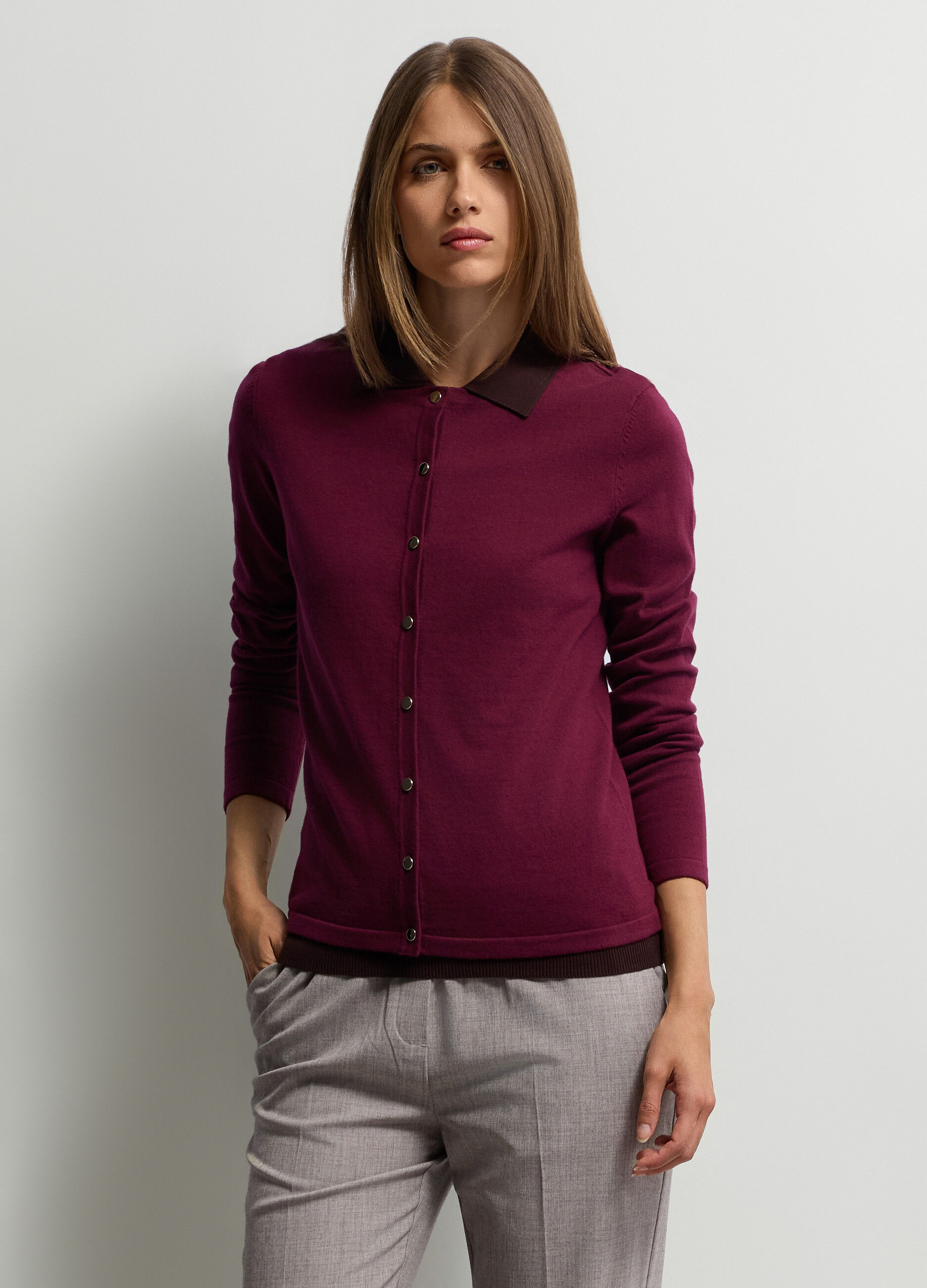 Cardigan girocollo rasato donna_0