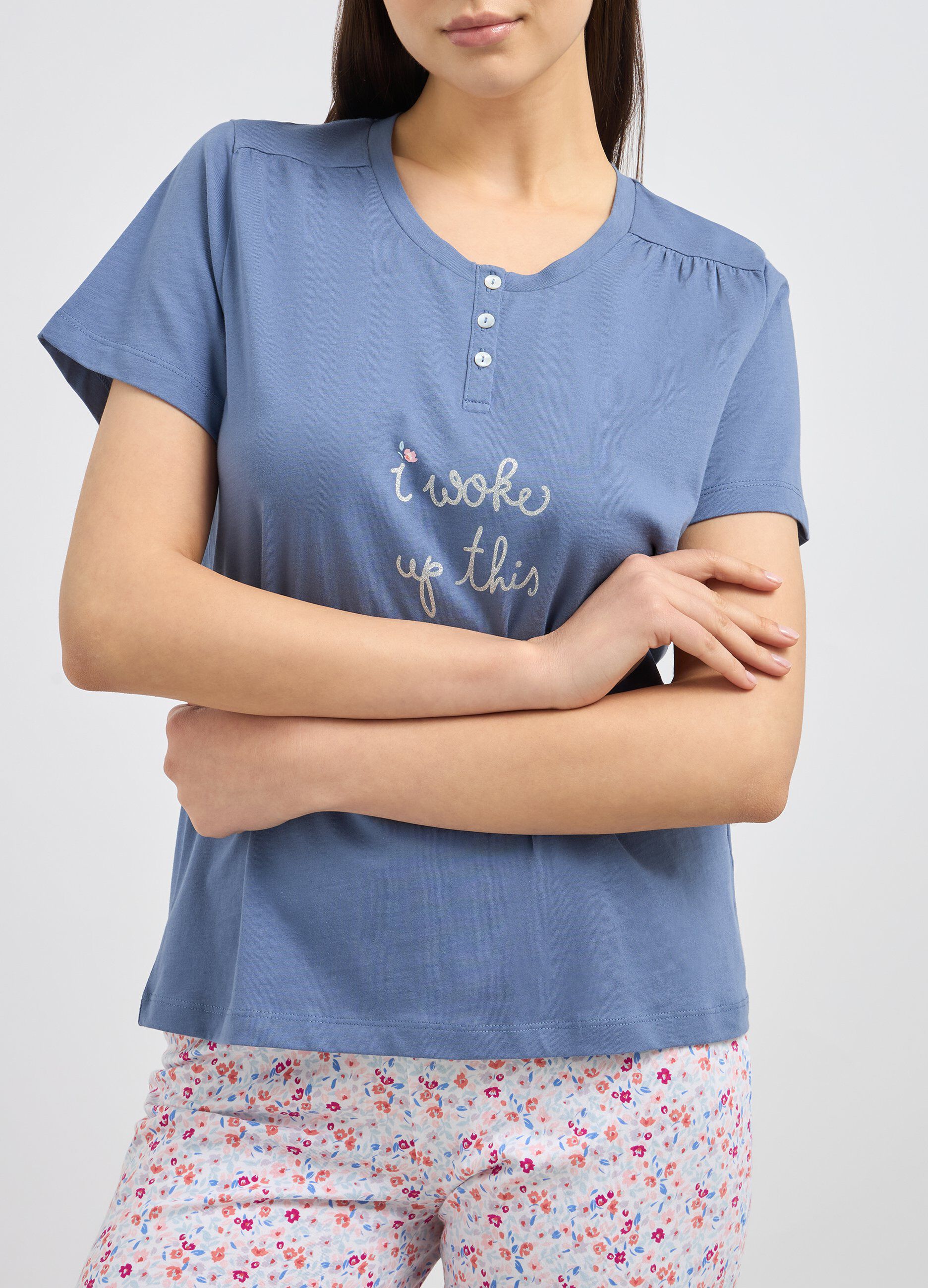 Top pigiama a maniche corte in puro cotone donna_2