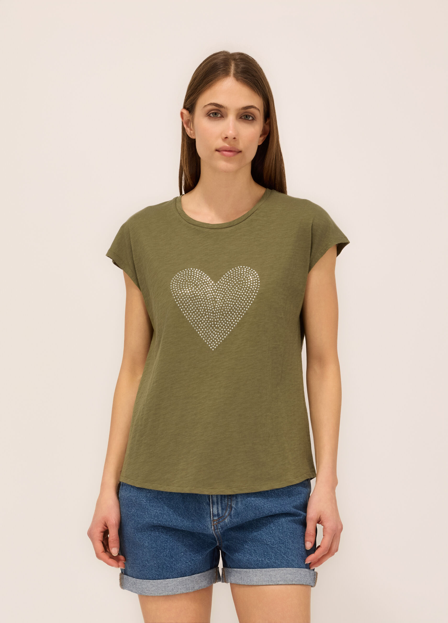 T-shirt in jersey slub di puro cotone donna_0