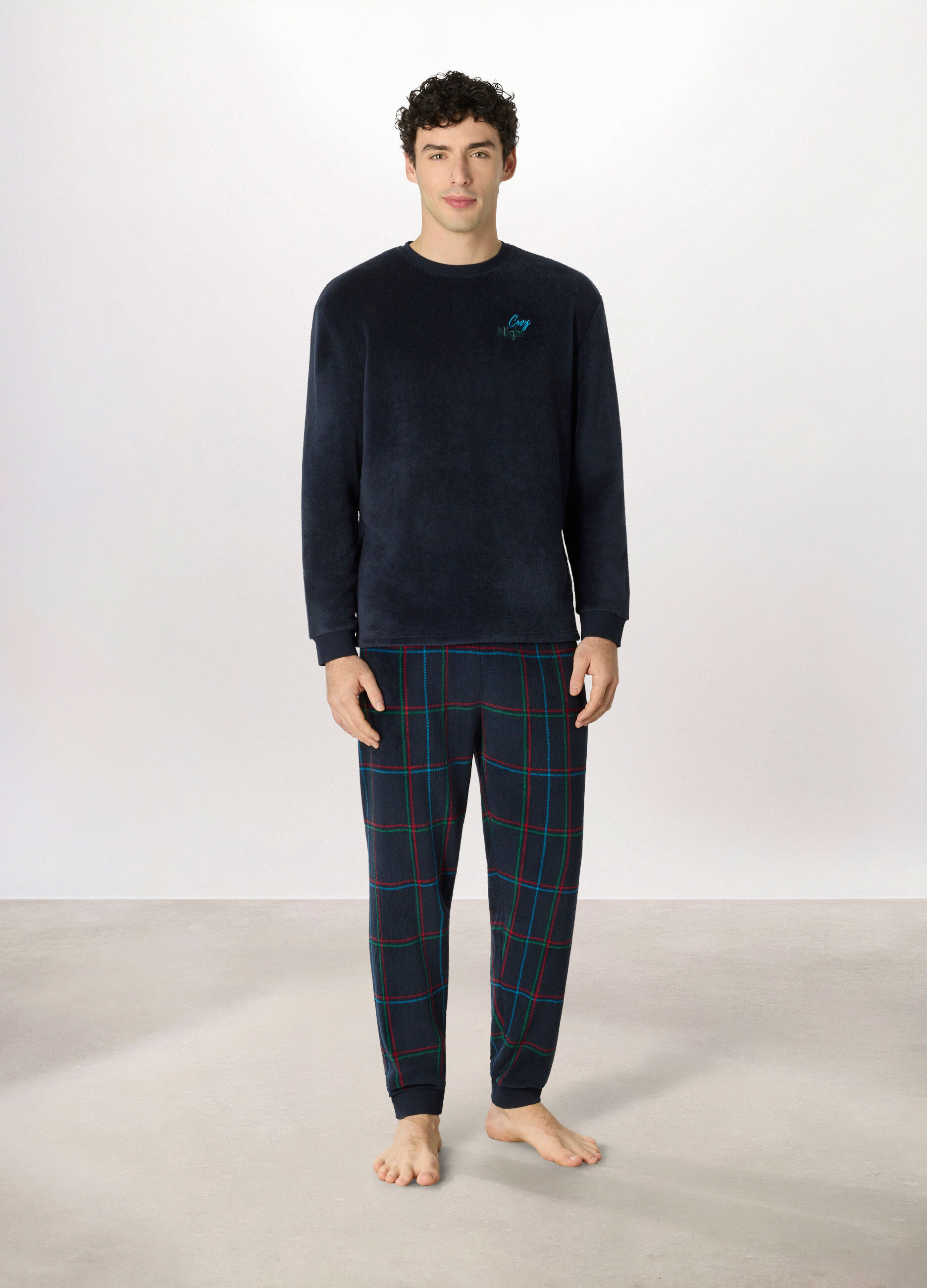 Pigiama in pile a quadri uomo_0