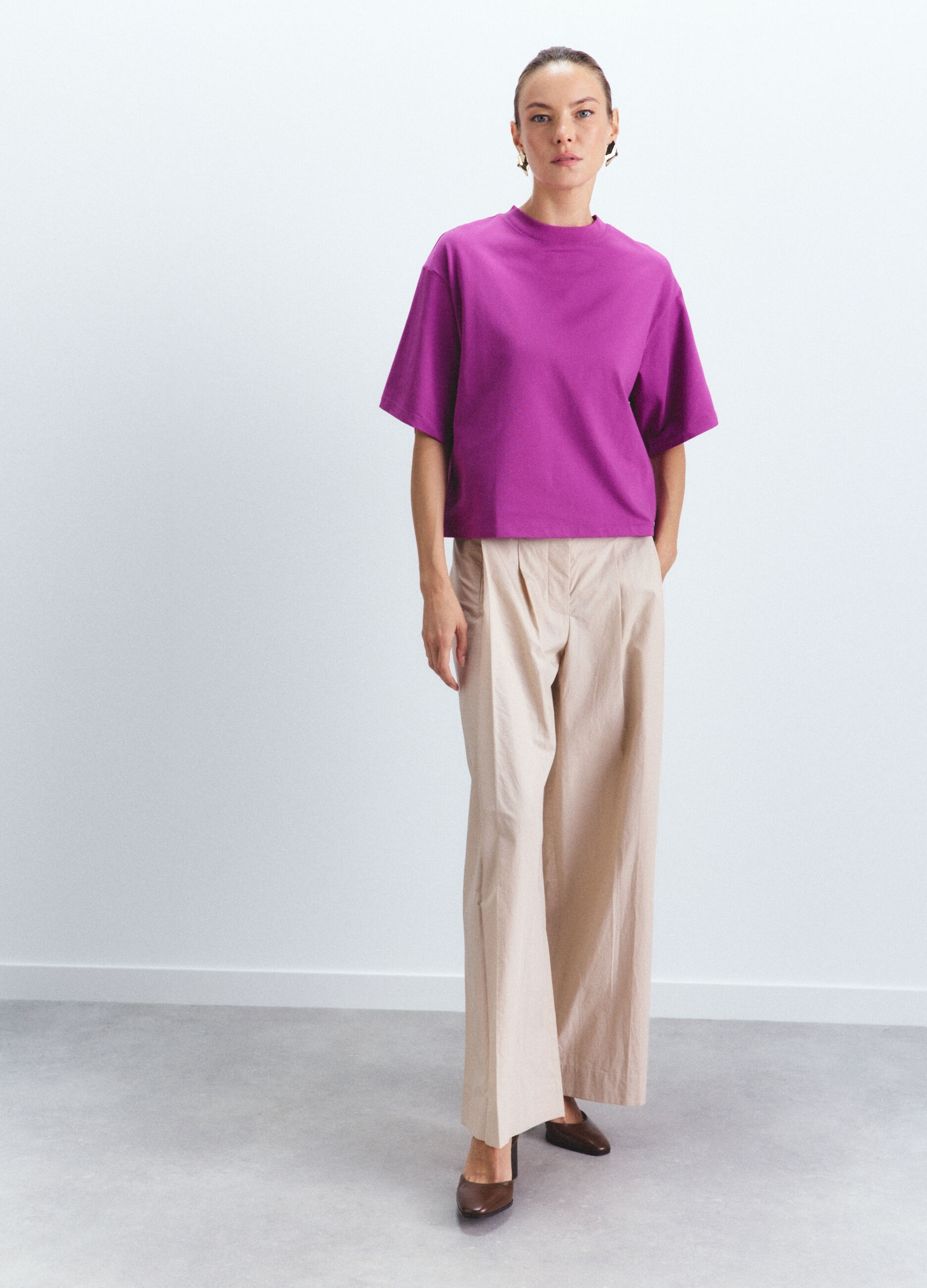 T-shirt girocollo Boxy Fit stretch donna_1