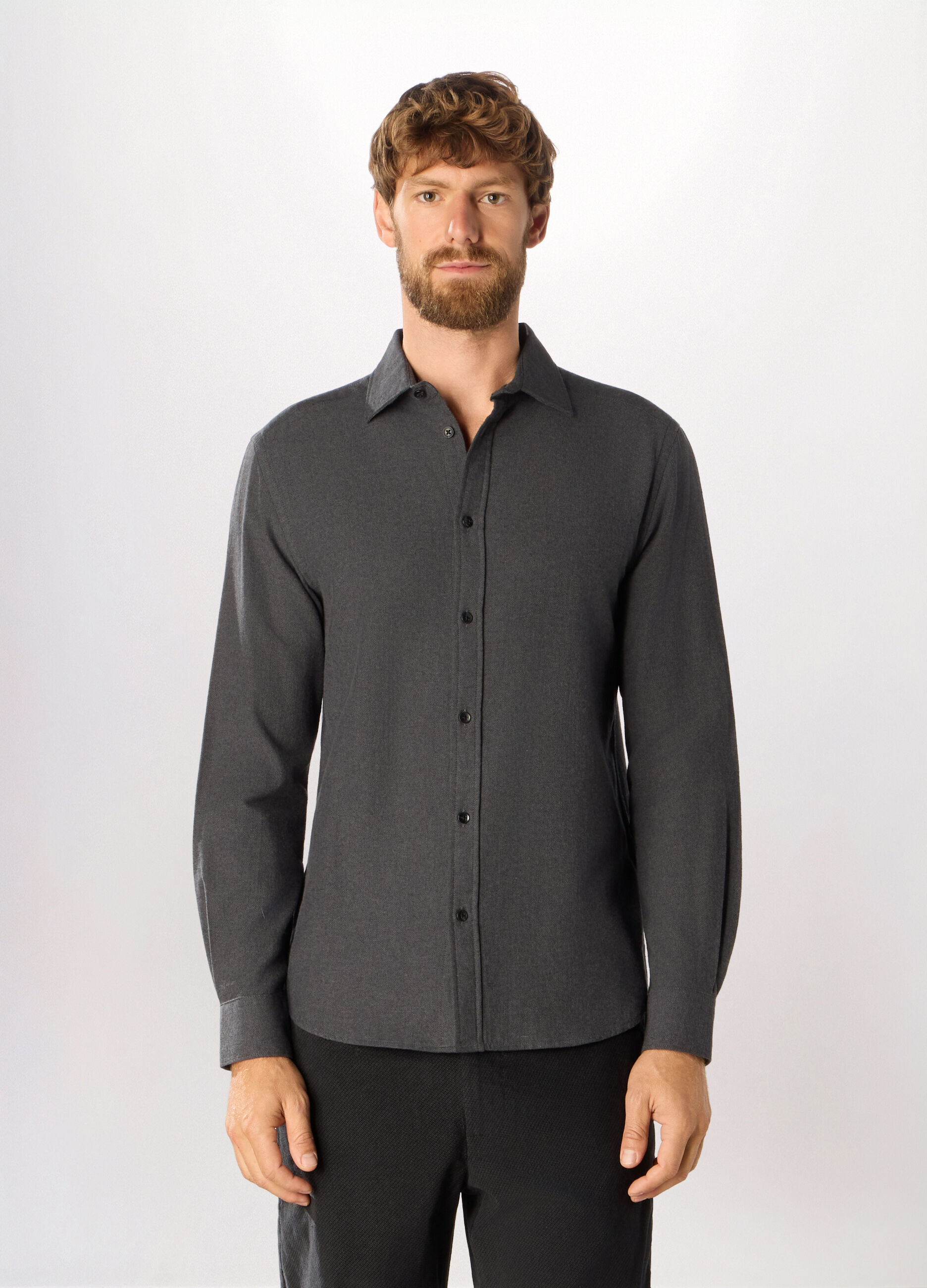 Camicia slim fit in flanella a lisca di pesce uomo_0