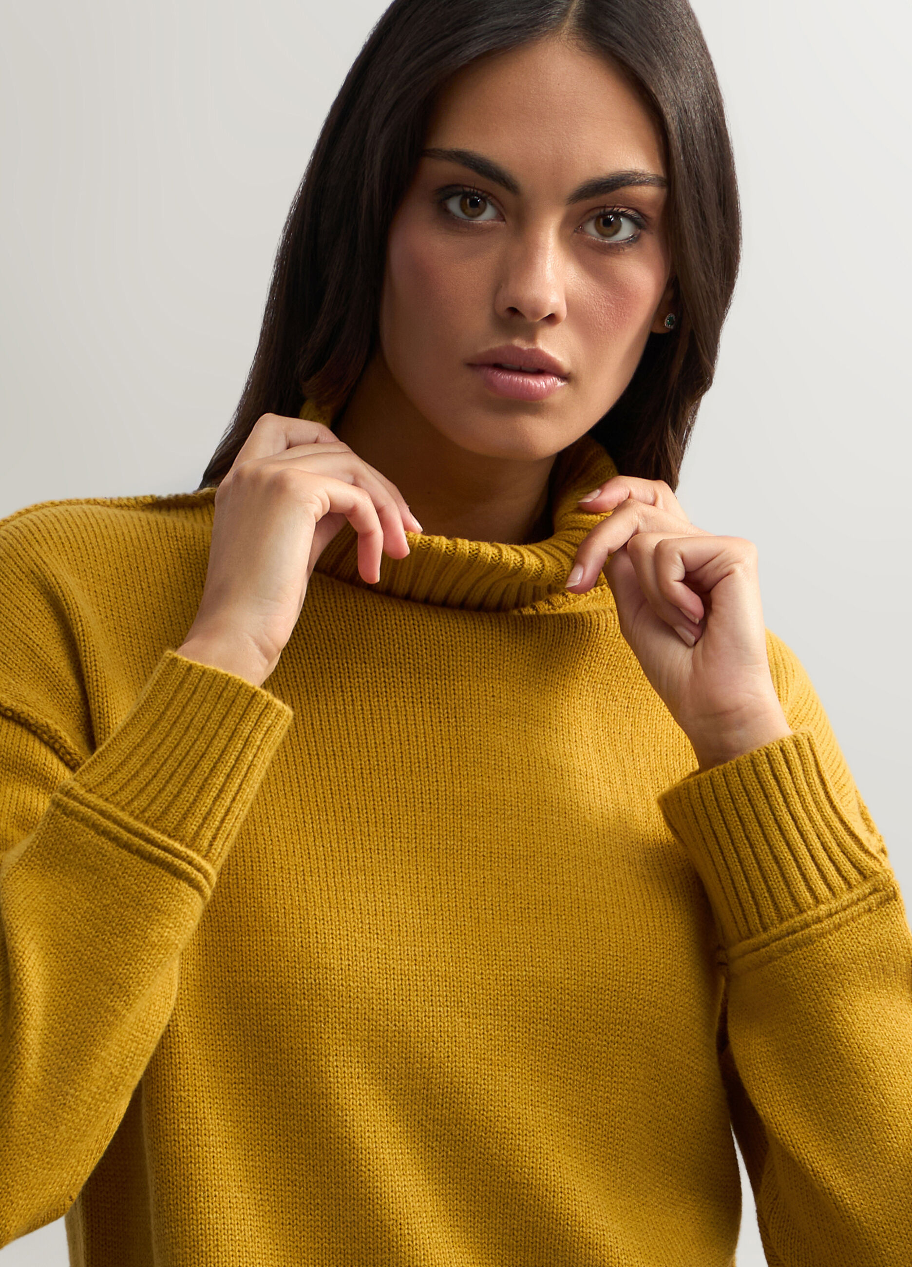 Dolcevita in maglia rasata misto lana donna_2