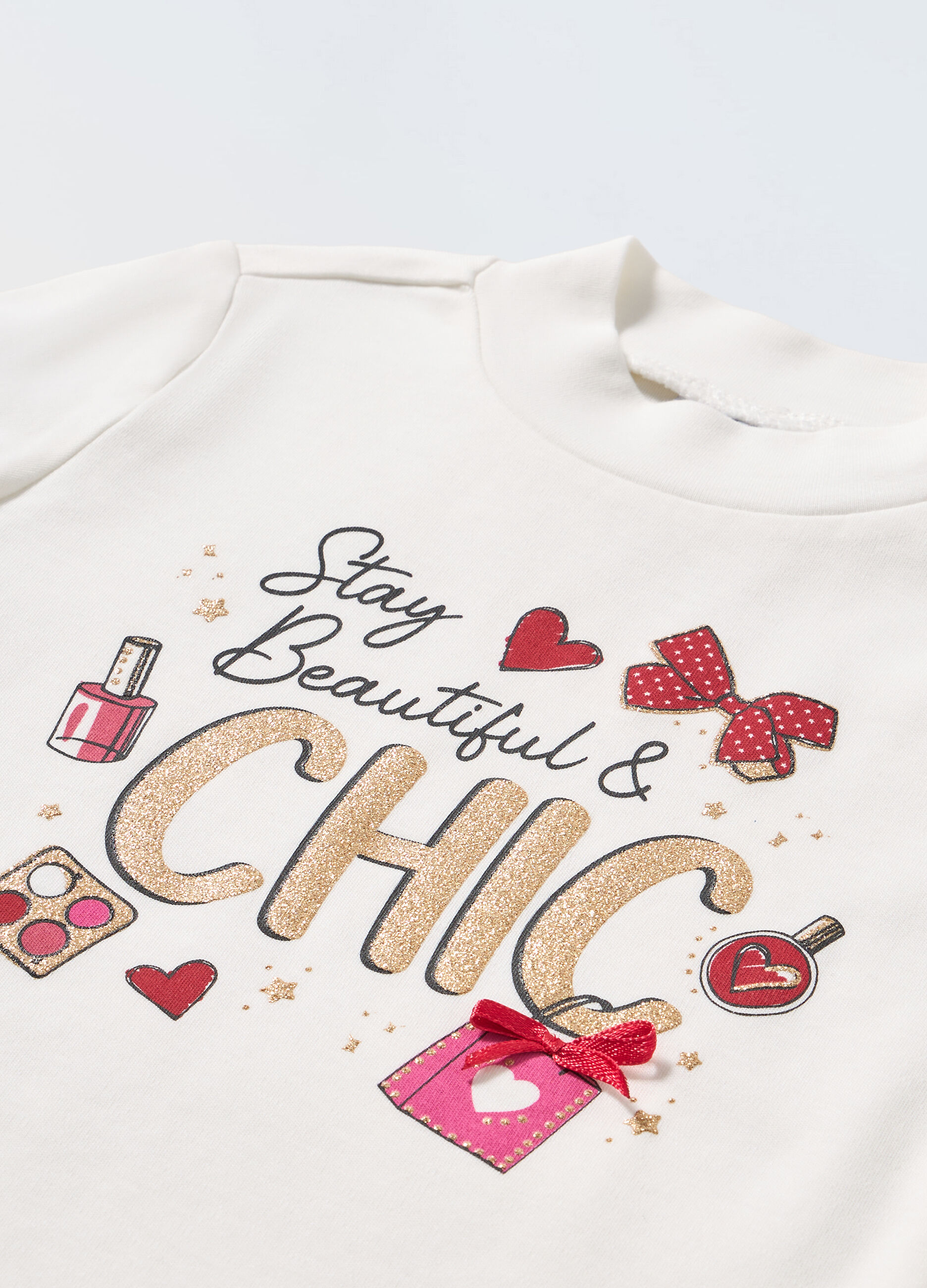 Lupetto in interlock di cotone con stampa glitter bambina_1