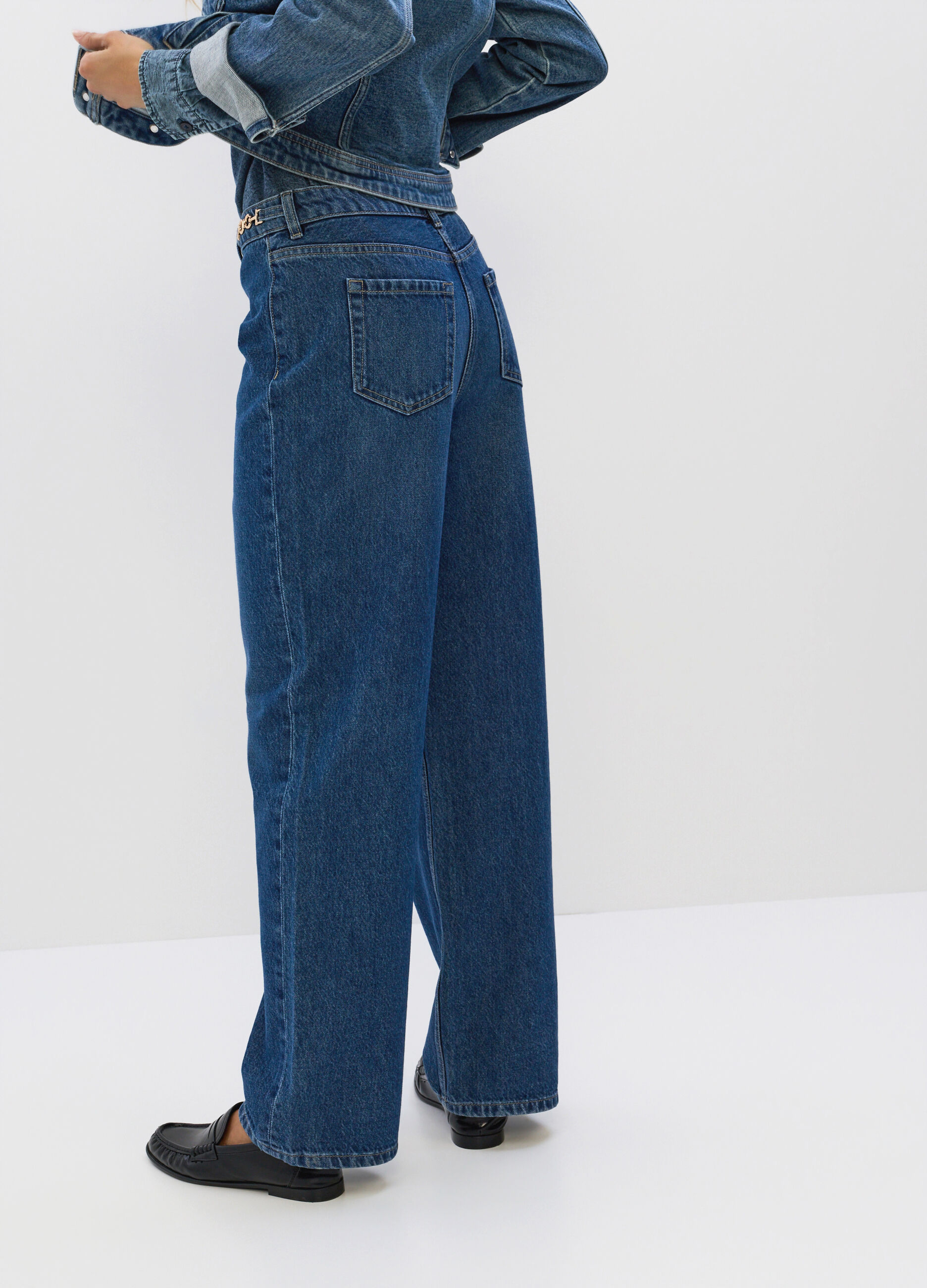 Pantaloni Straight Fit in denim di puro cotone donna_1