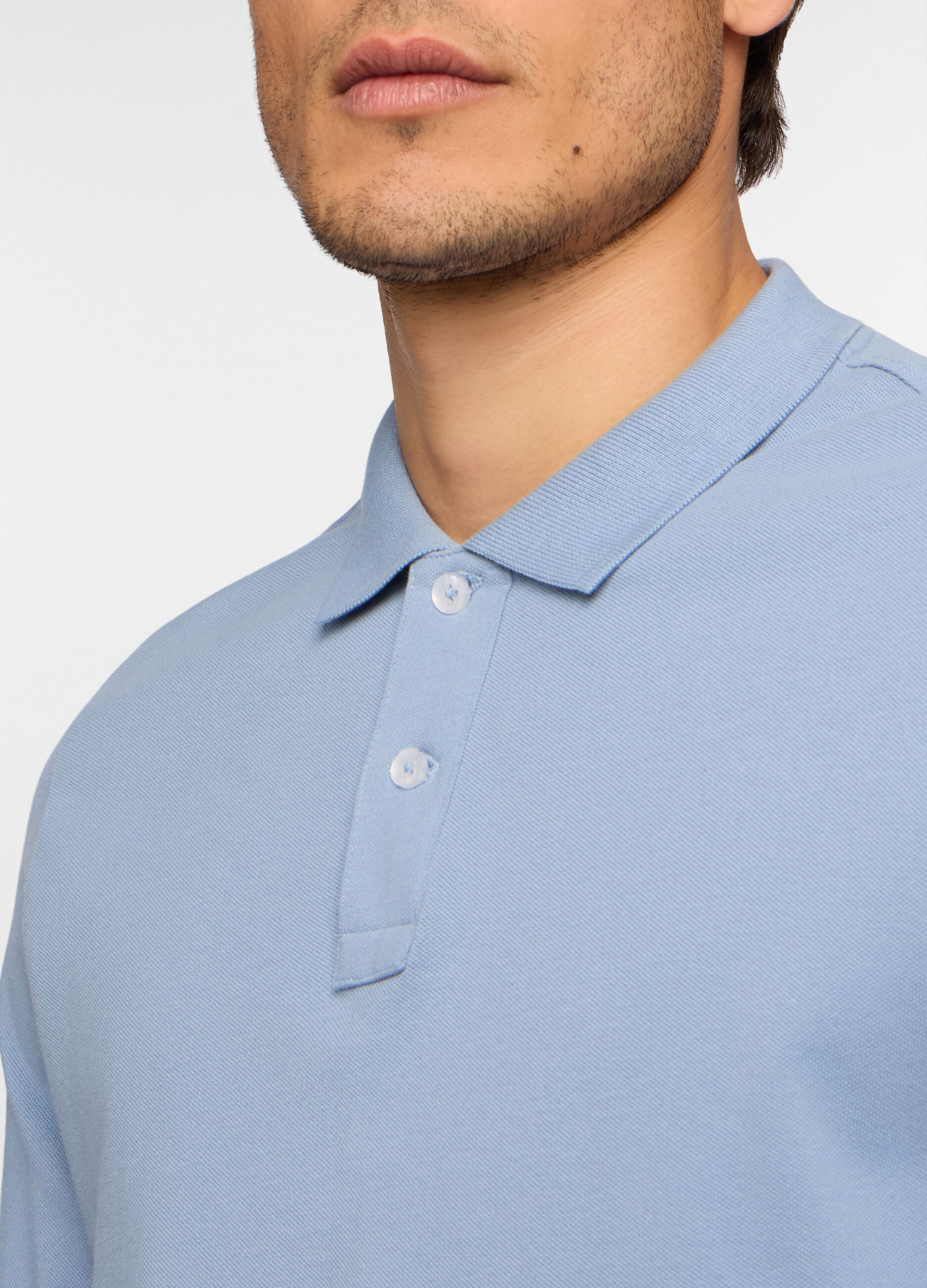 Polo a maniche lunghe in piquet tinta unita uomo_2
