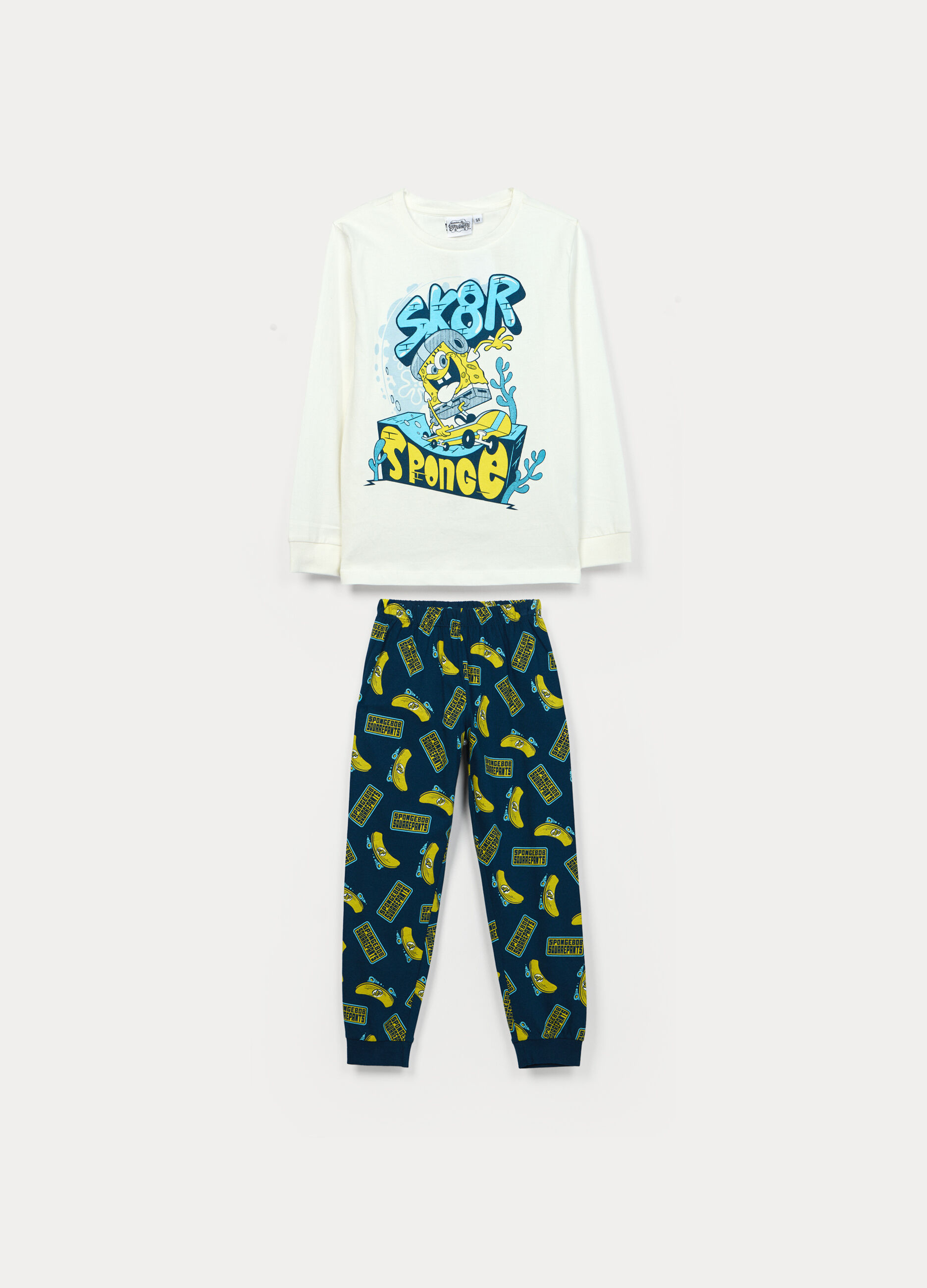 Set pigiama lungo Spongebob in jersey di puro cotone bambino_0