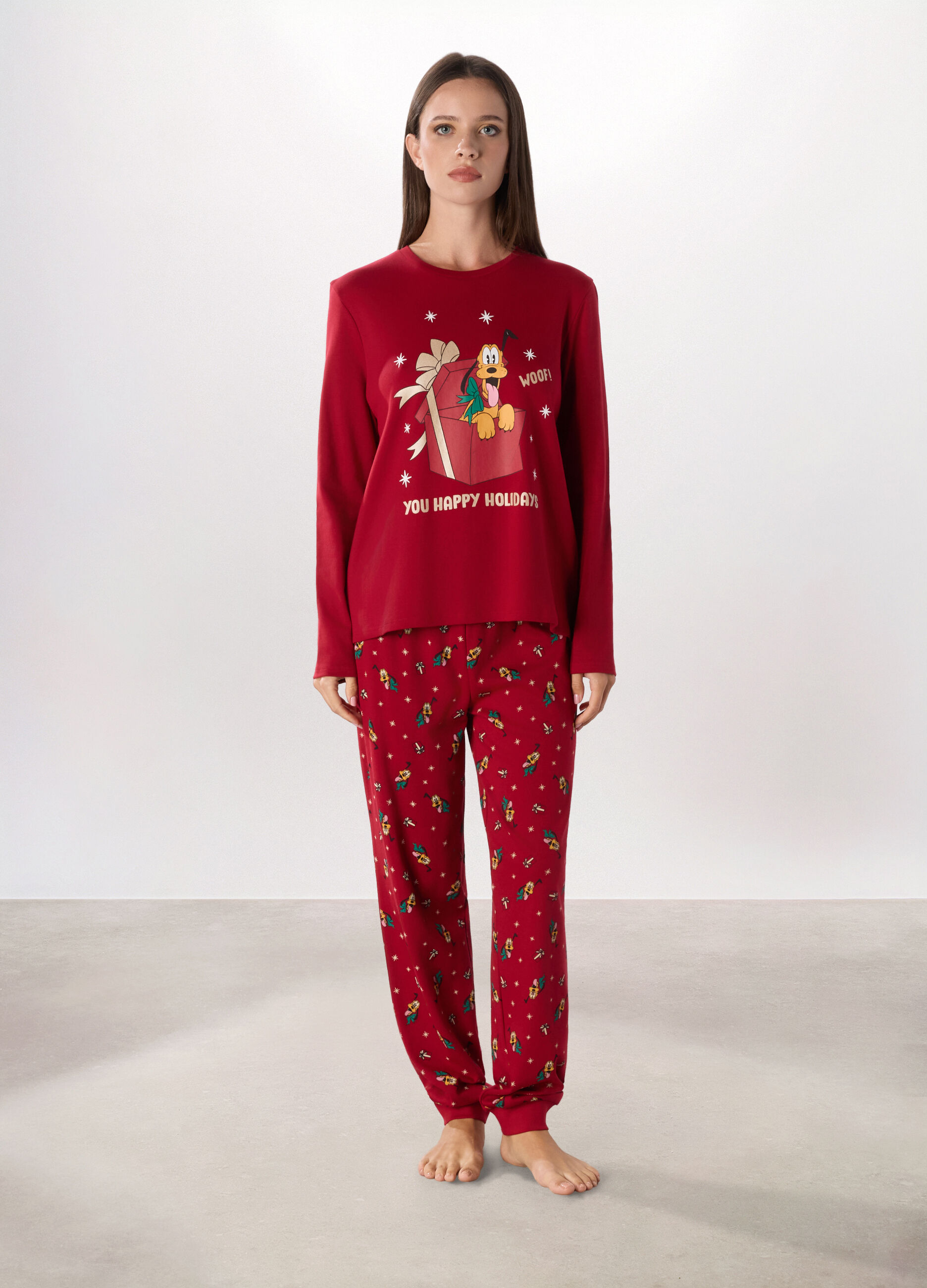 Set pigiama lungo in interlock di puro cotone donna_0