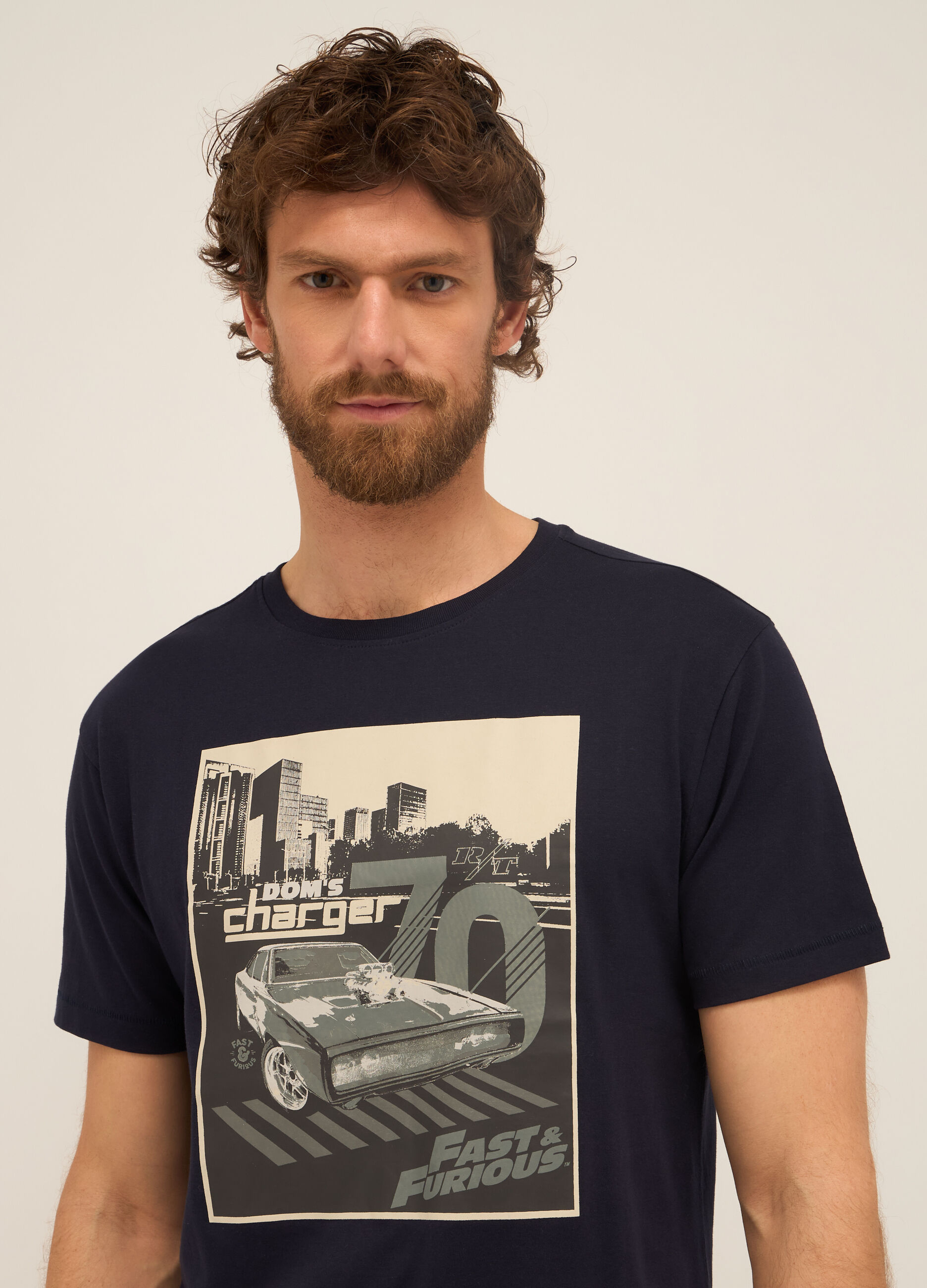 T-shirt girocollo in puro cotone con stampa uomo_2