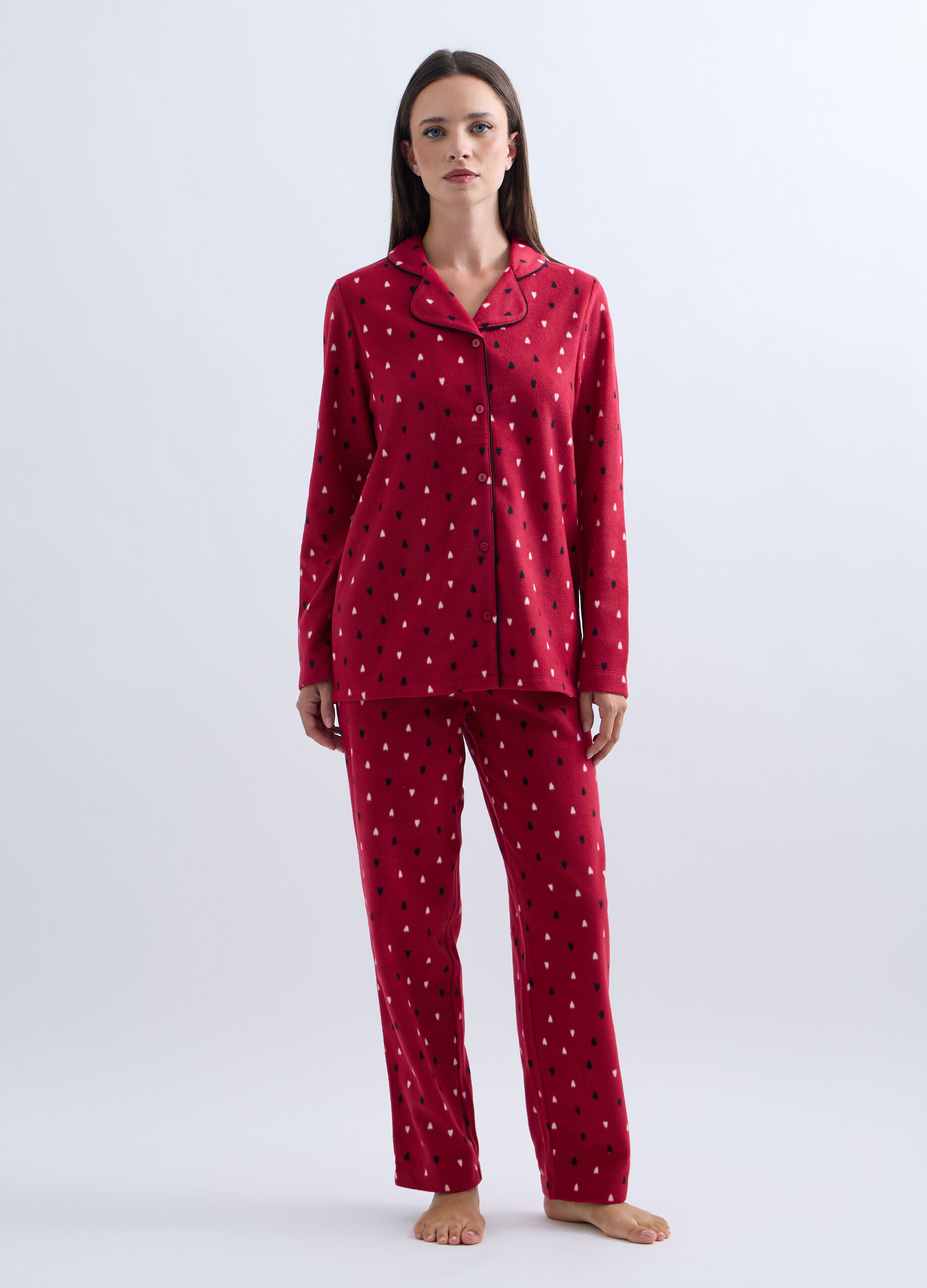 Set pigiama lungo in pile donna_0