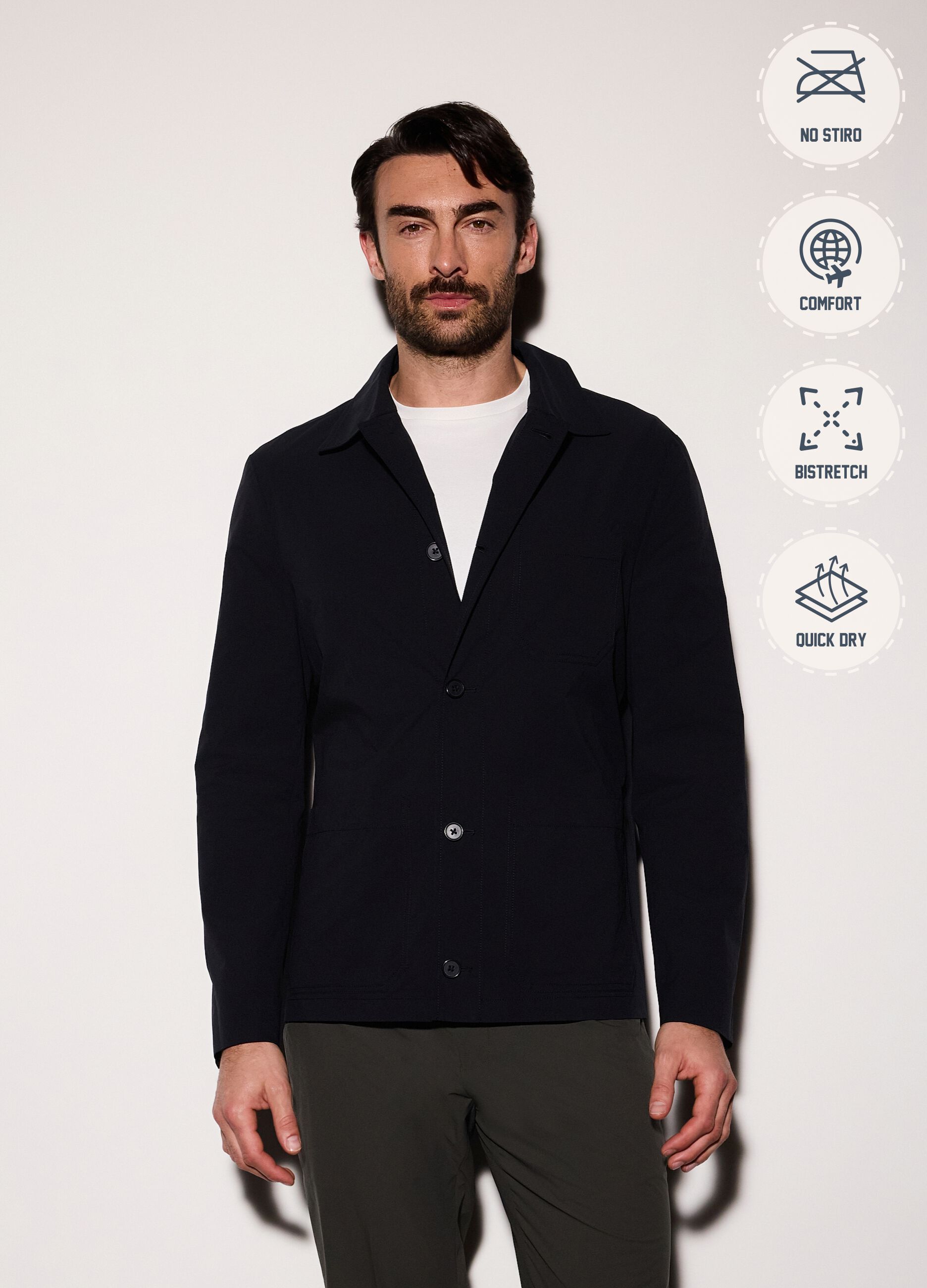 Giacca a camicia in tessuto tecnico uomo_0