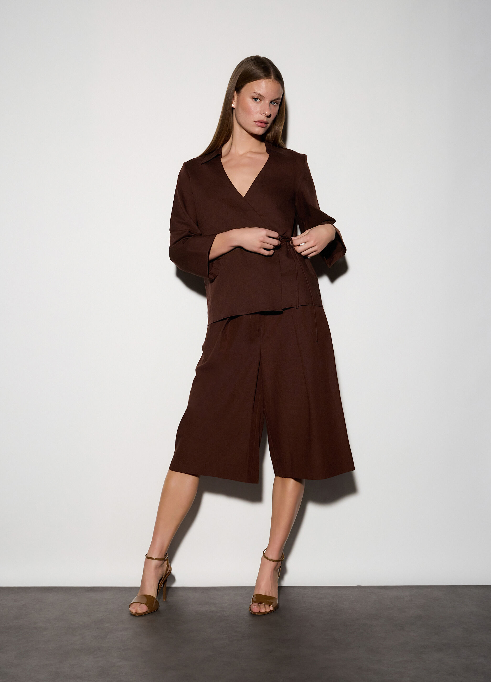 Camicia incrociata misto lino donna_0