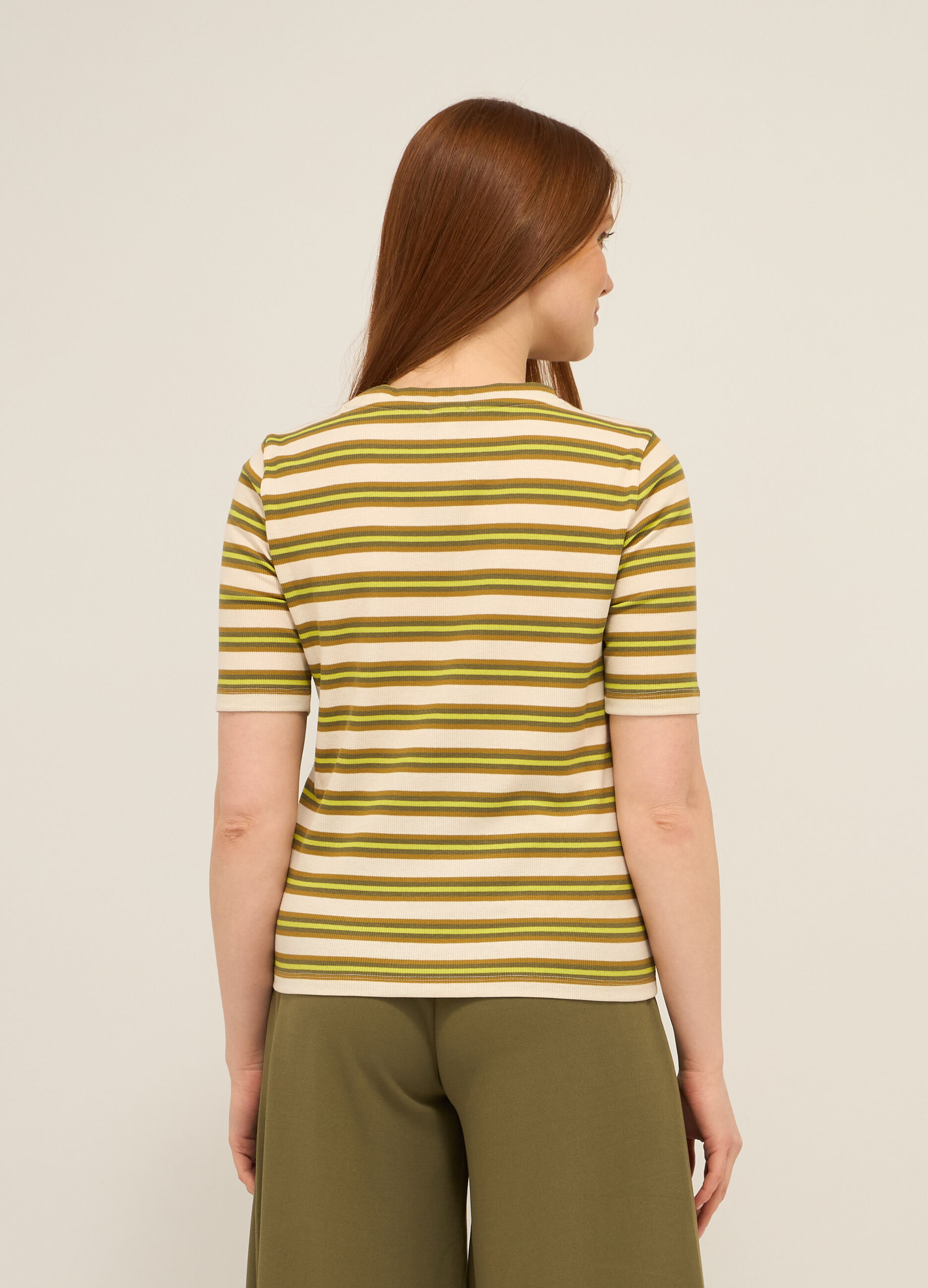 T-shirt in costina di misto cotone stretch donna_1