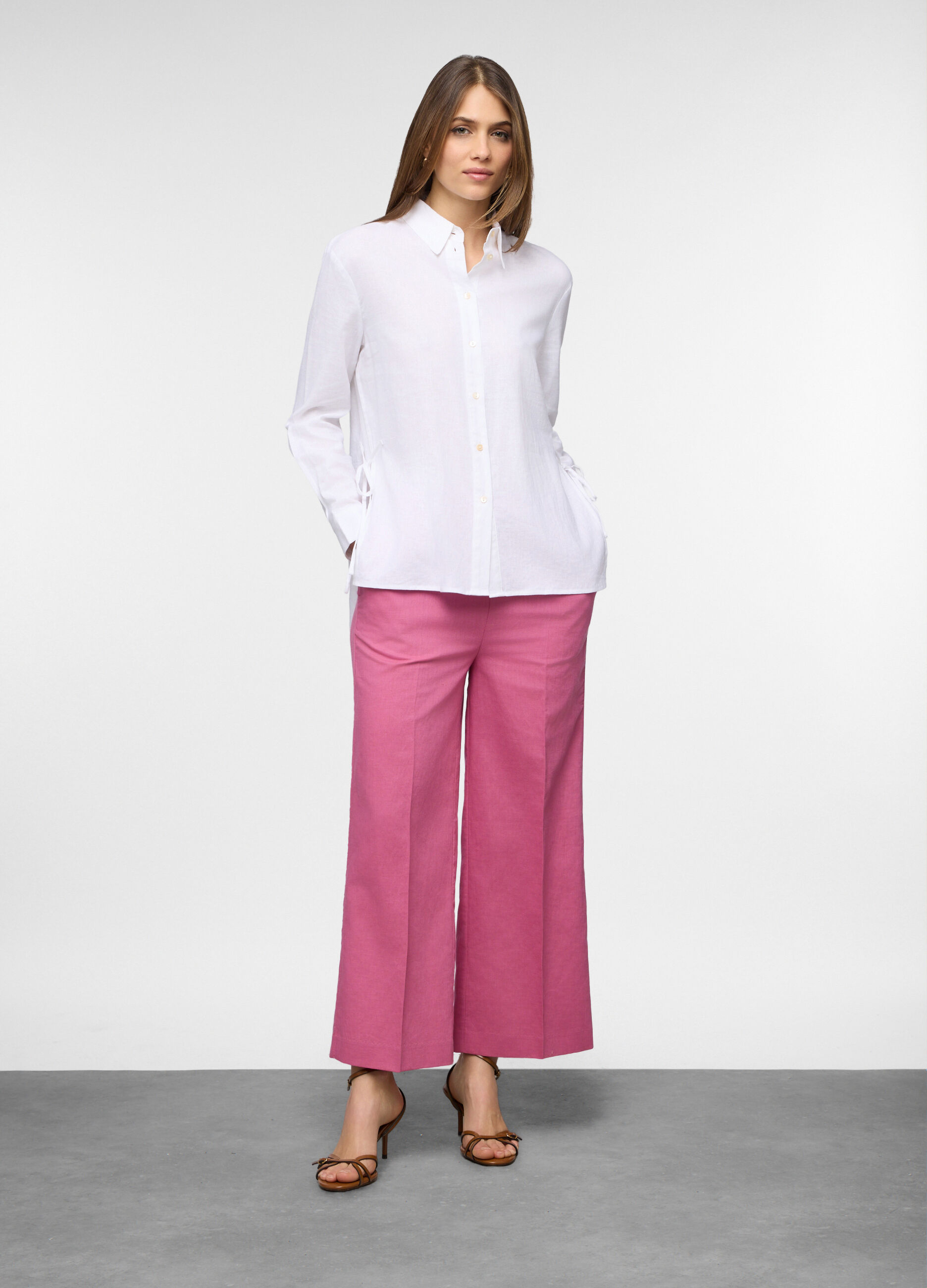 Pantaloni wide leg misto lino donna_0