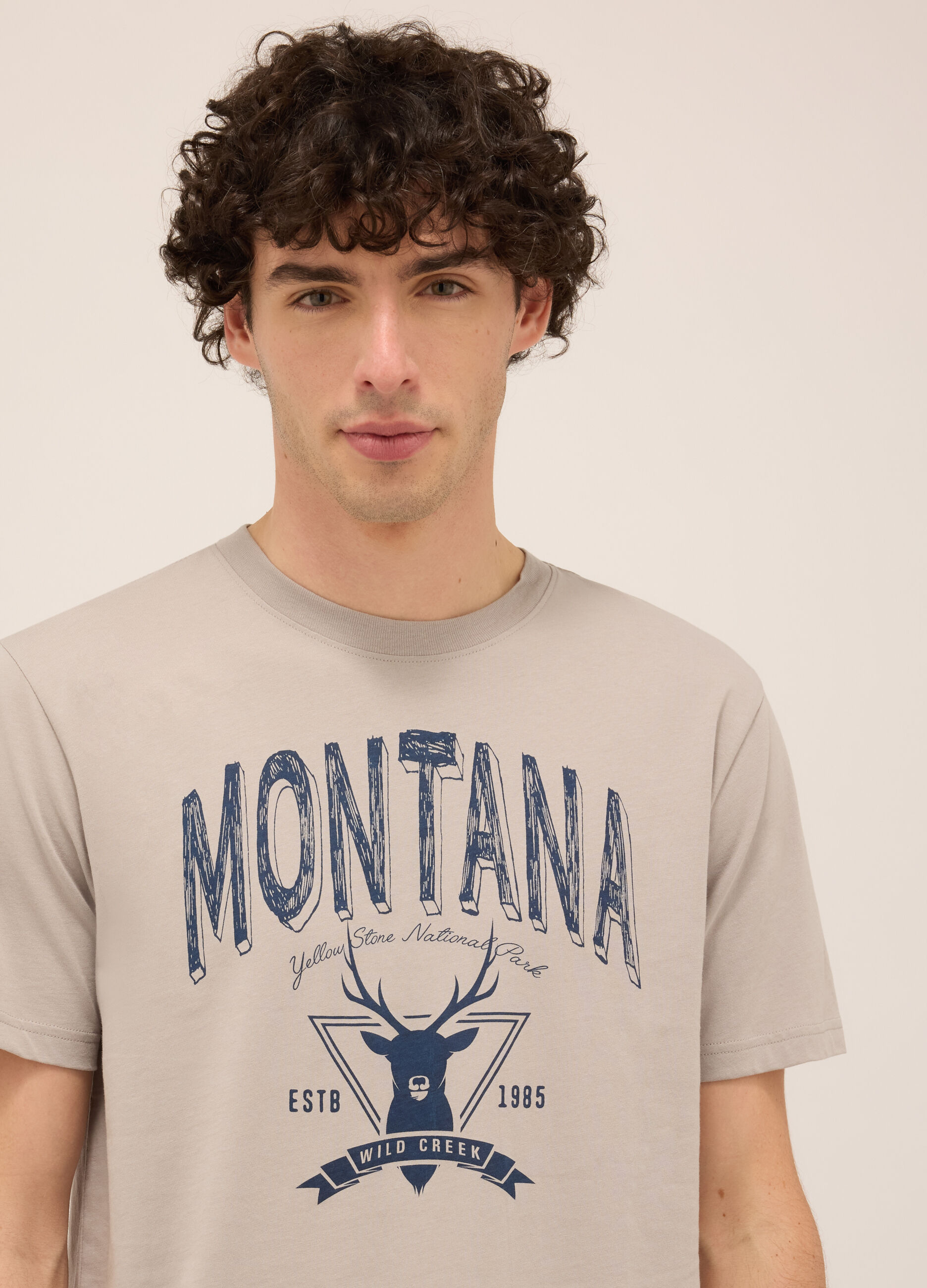 T-shirt girocollo in puro cotone con stampa uomo_2