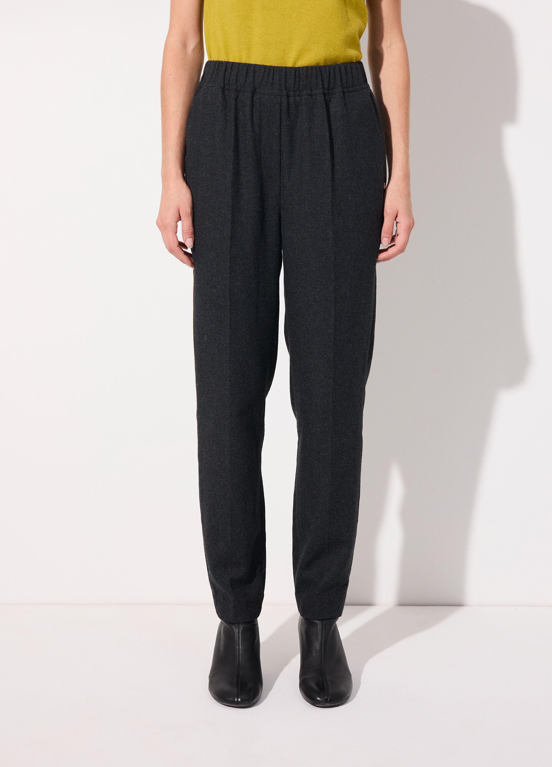 Pantalone in misto lana con vita elasticata donna_1