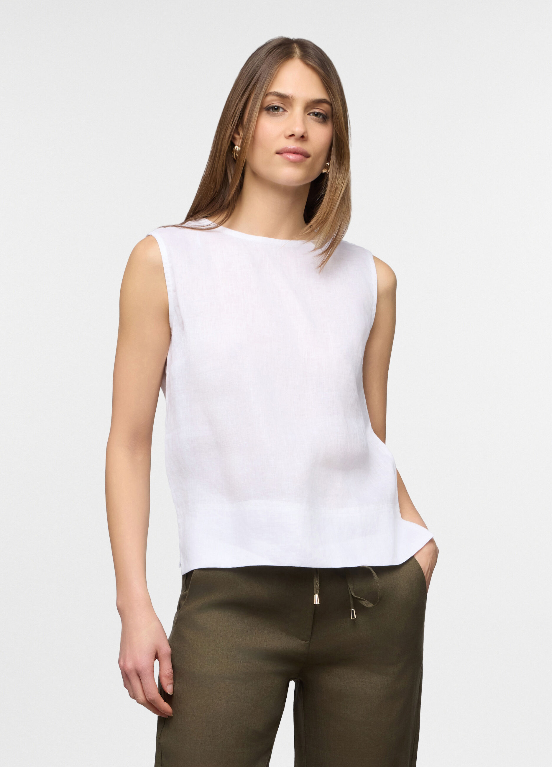 Top girocollo fit regular in puro lino donna_0