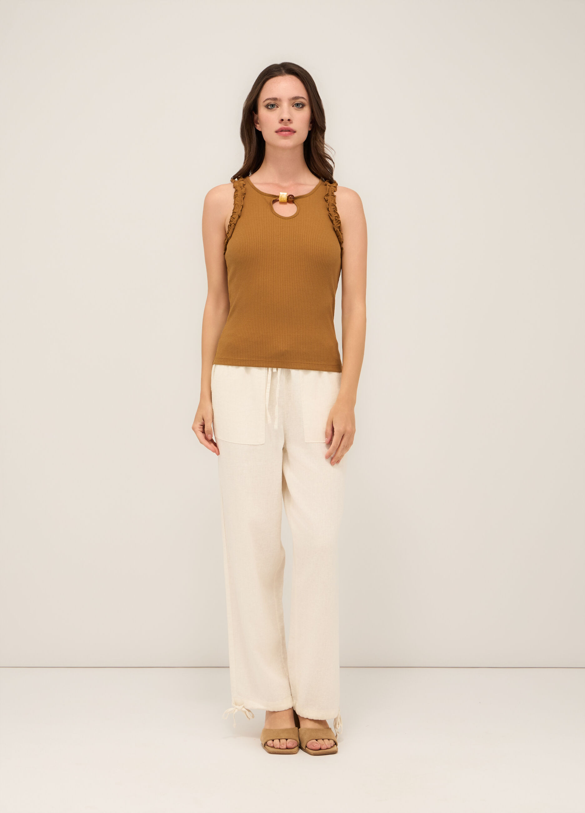 Pantaloni misto lino donna_0