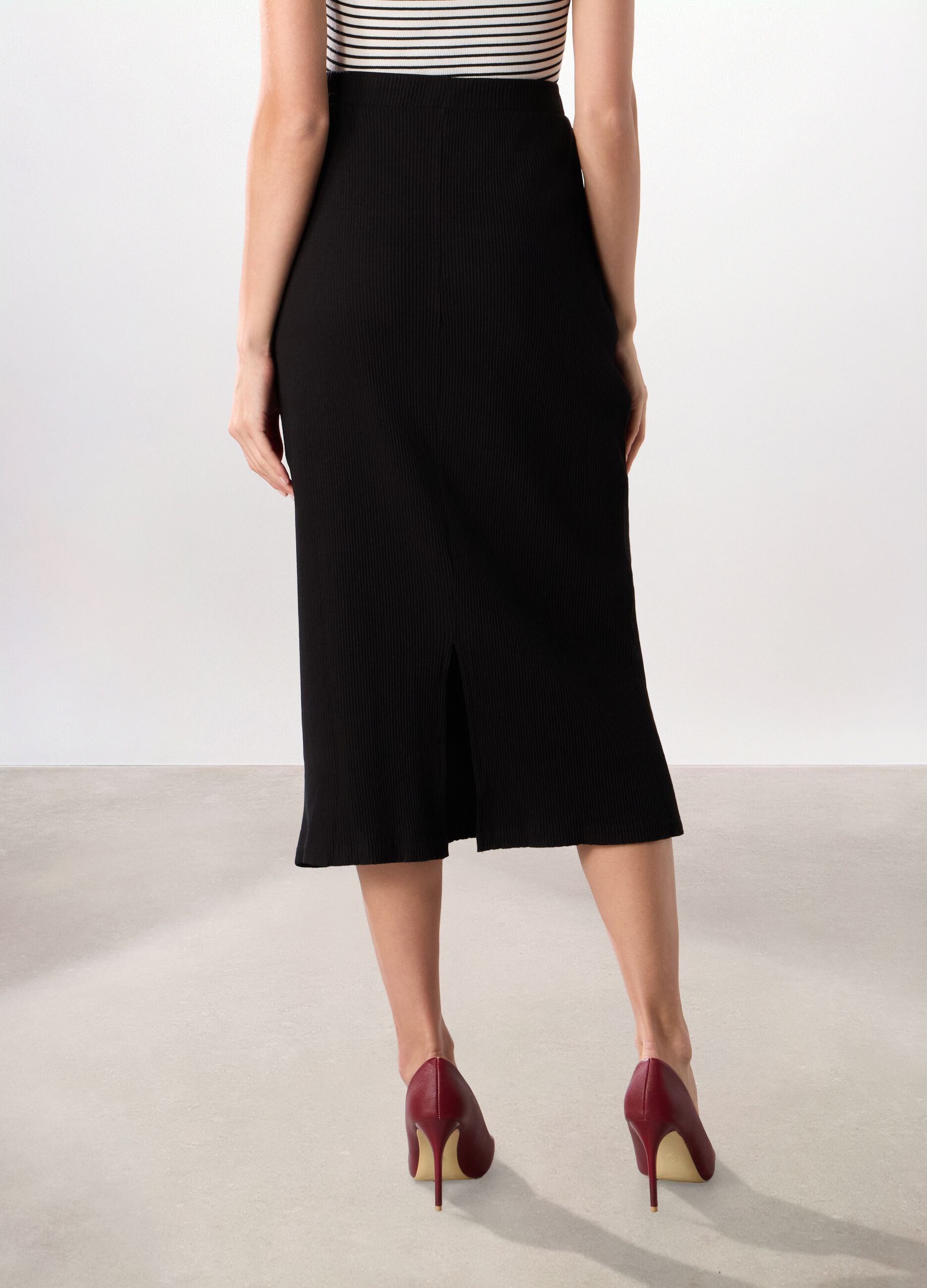 Gonna lunga in costina di cotone stretch donna_1