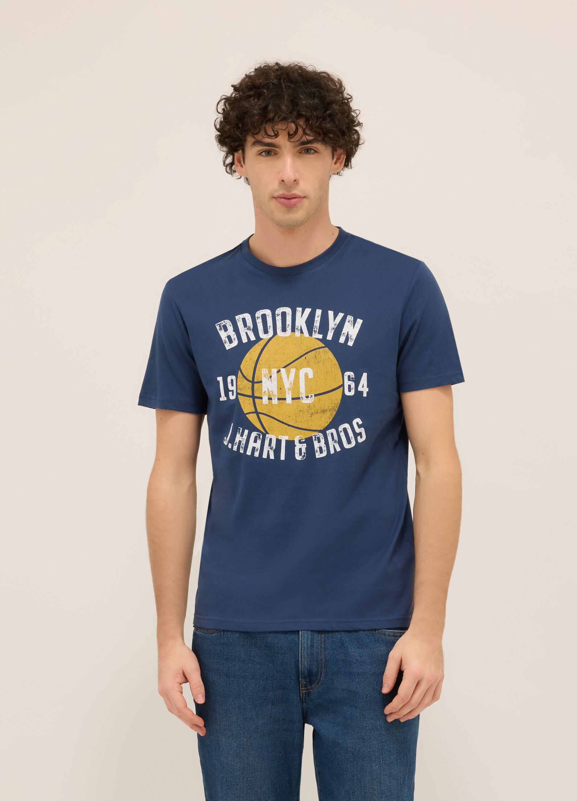 T-shirt girocollo in jersey di cotone con stampa_0