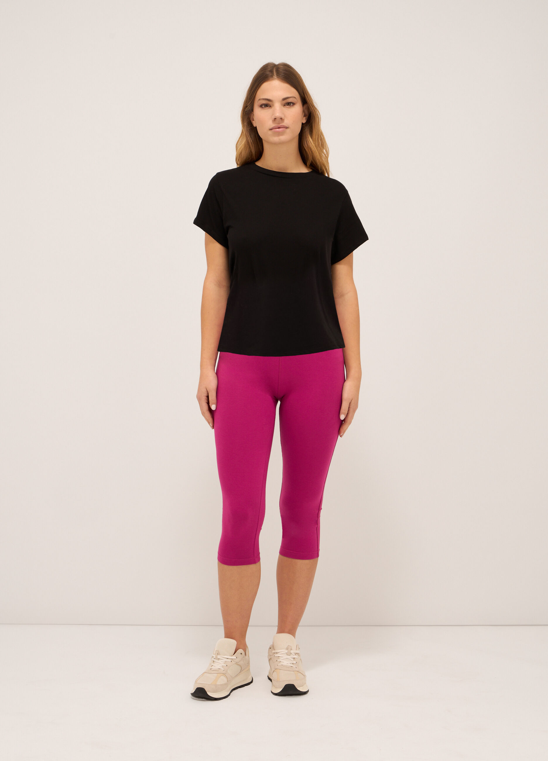 Leggings capri in jersey di cotone stretch donna_0