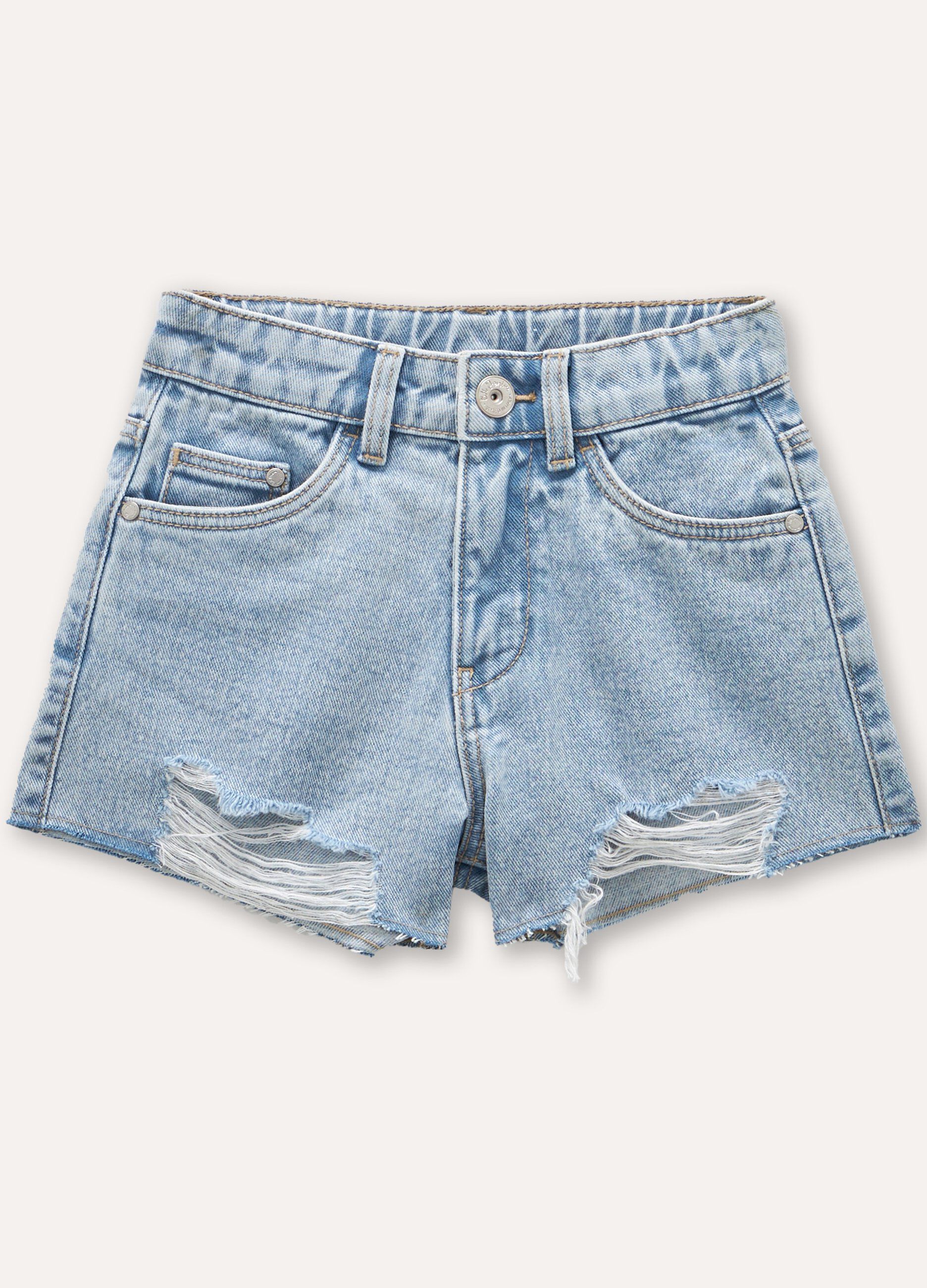 Shorts in denim strappato bambina